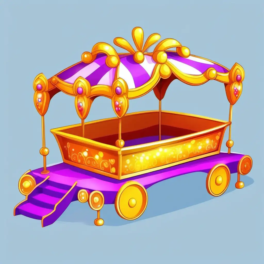 in beautiful cartoon style, a decorated, empty, brightly colored float for a parade float only, no background and no characters