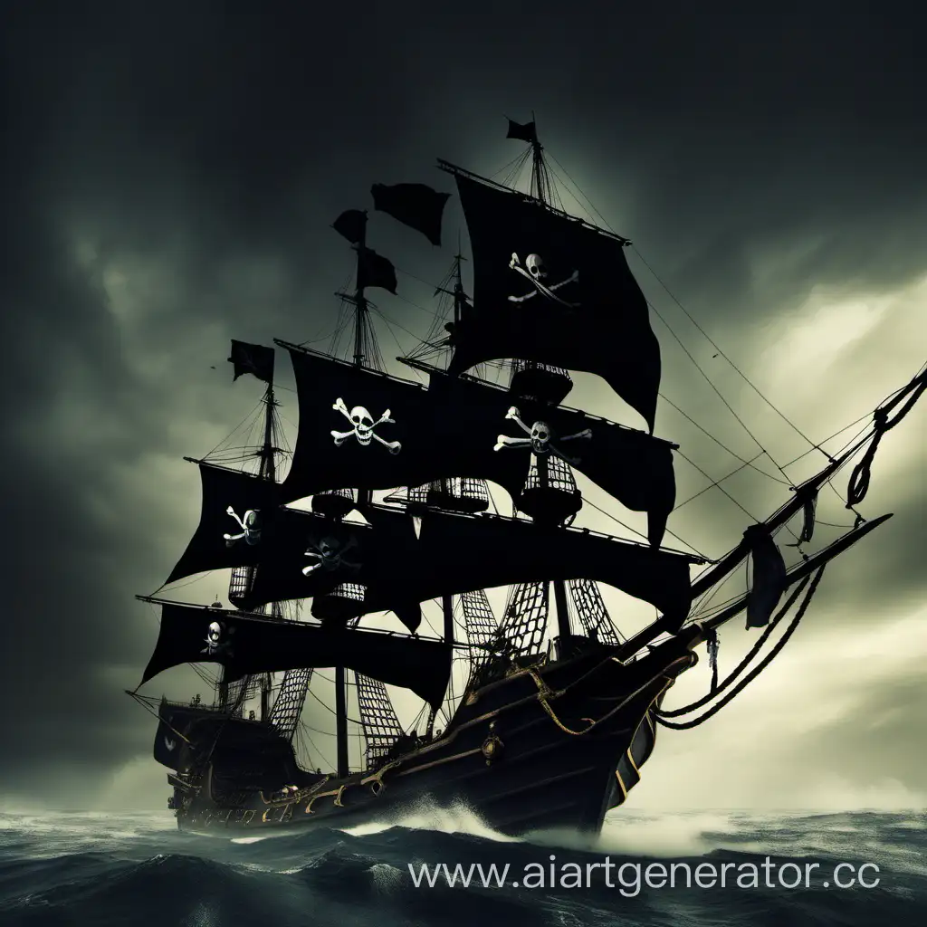 Пират, чёрный флаг, корабль, море