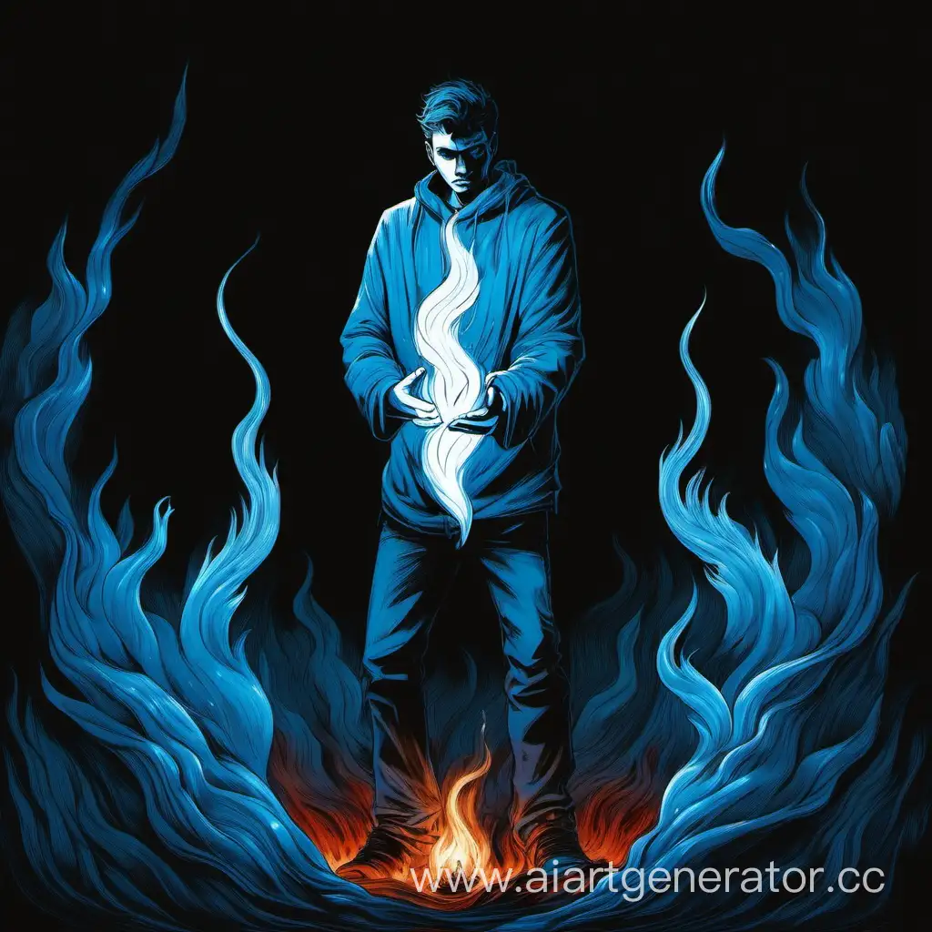 Man-with-Blue-Flame-in-the-Darkness