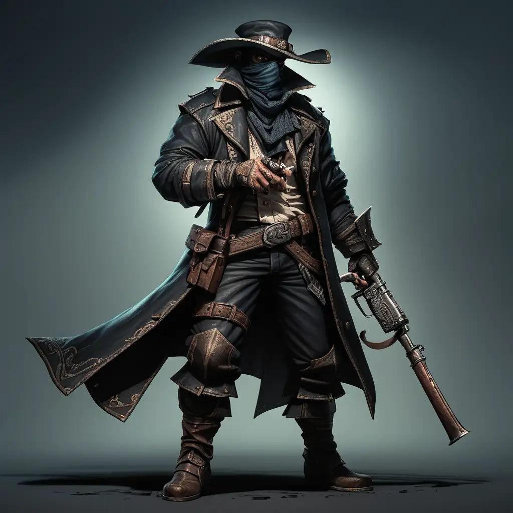 dark fantasy  bandit boss holding a musket