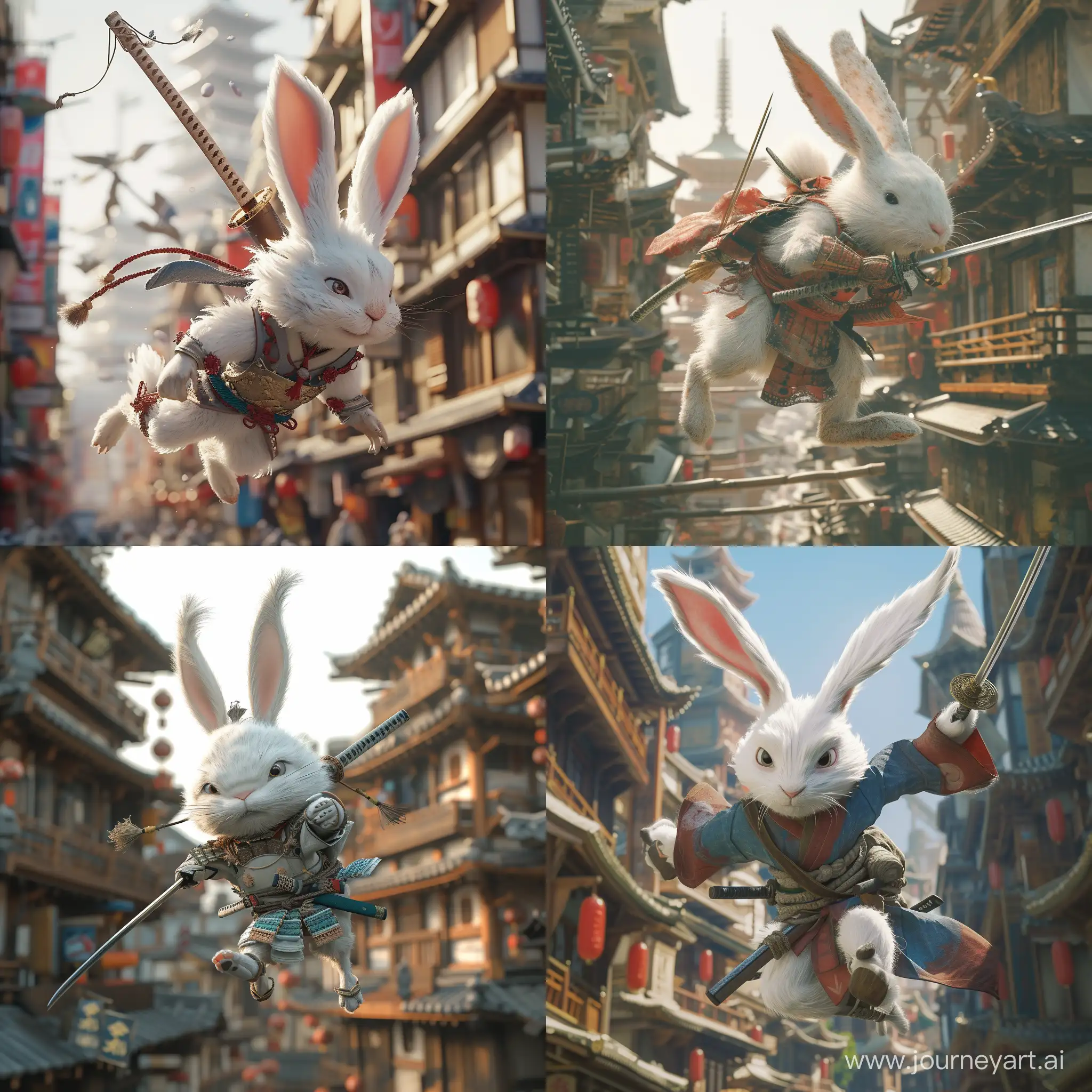 Samurai-White-Rabbit-Leaping-with-Katana-in-a-PixarStyled-Cityscape