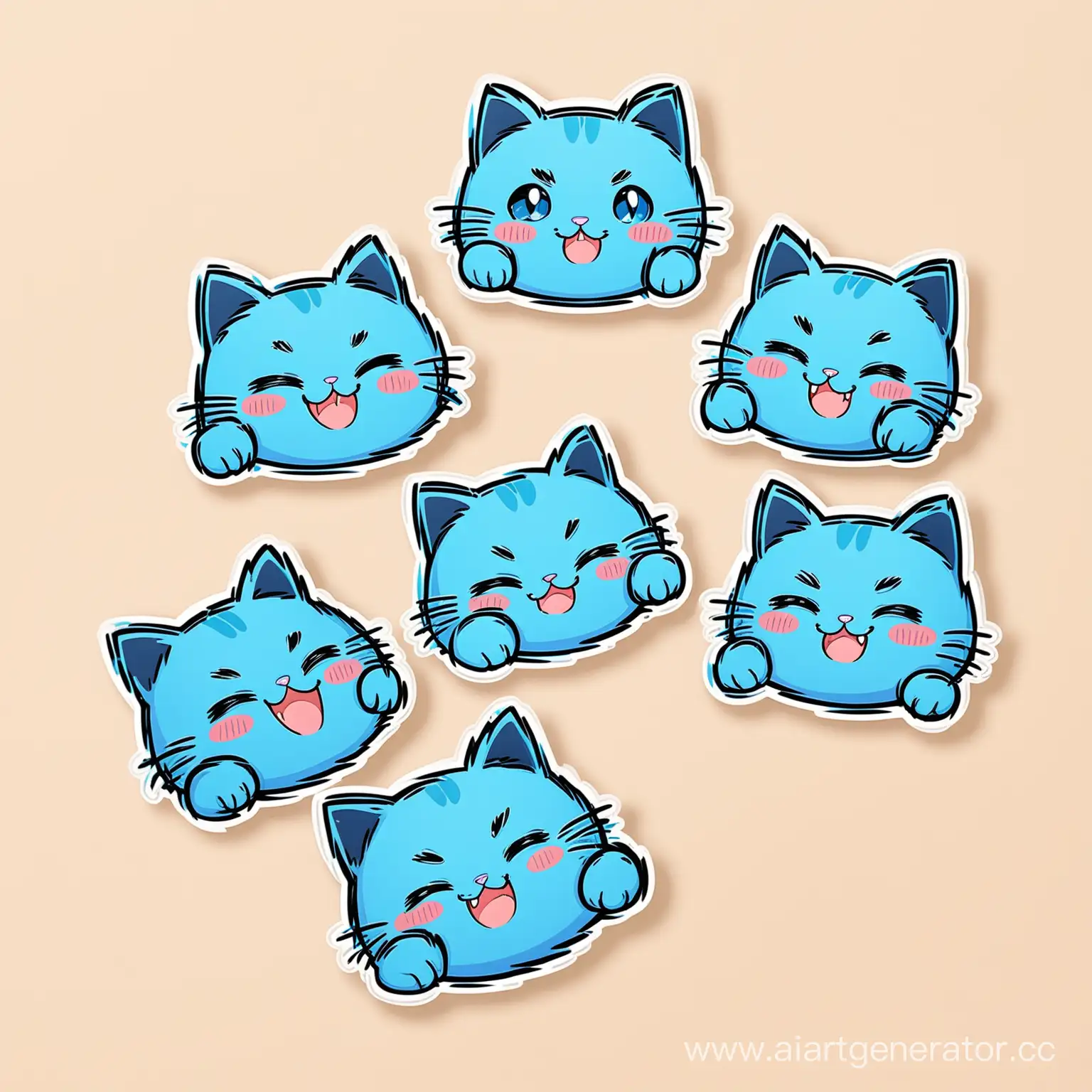 стикеры кота голубого 5 штук с разными эмоциями и действиями