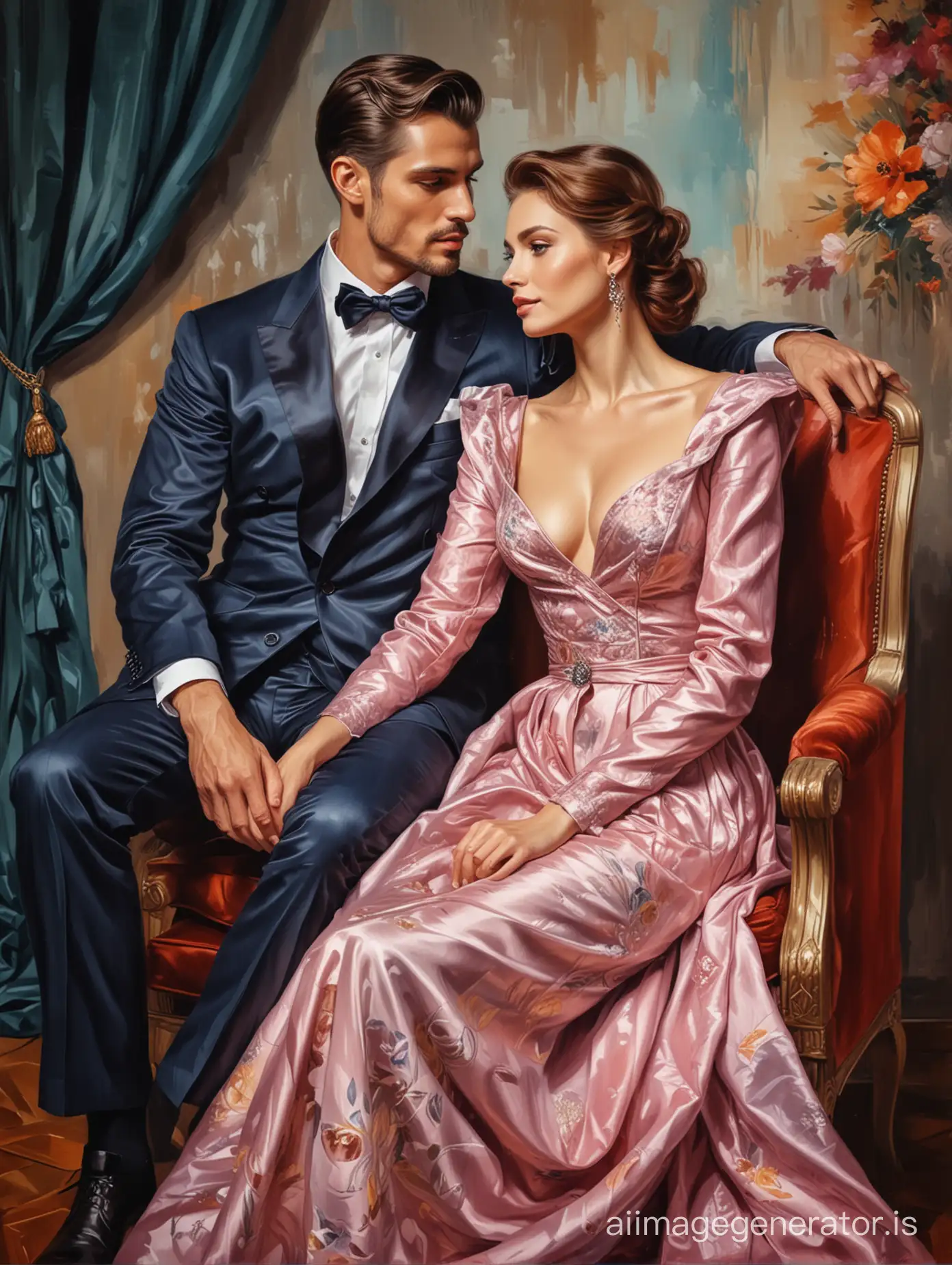 Luxurious-Modern-Couple-Elegant-Evening-Scene-in-Oil-Painting-Style