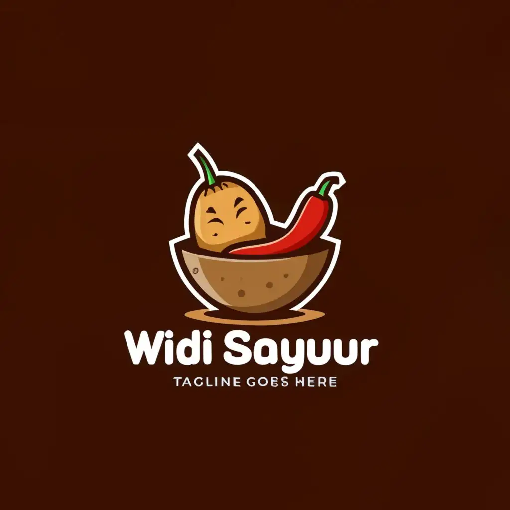 a logo design,with the text "WIDI SAYUR", main symbol:Big potato and Big chili in a bowl with typography,Moderate,be used in Retail industry,clear background
