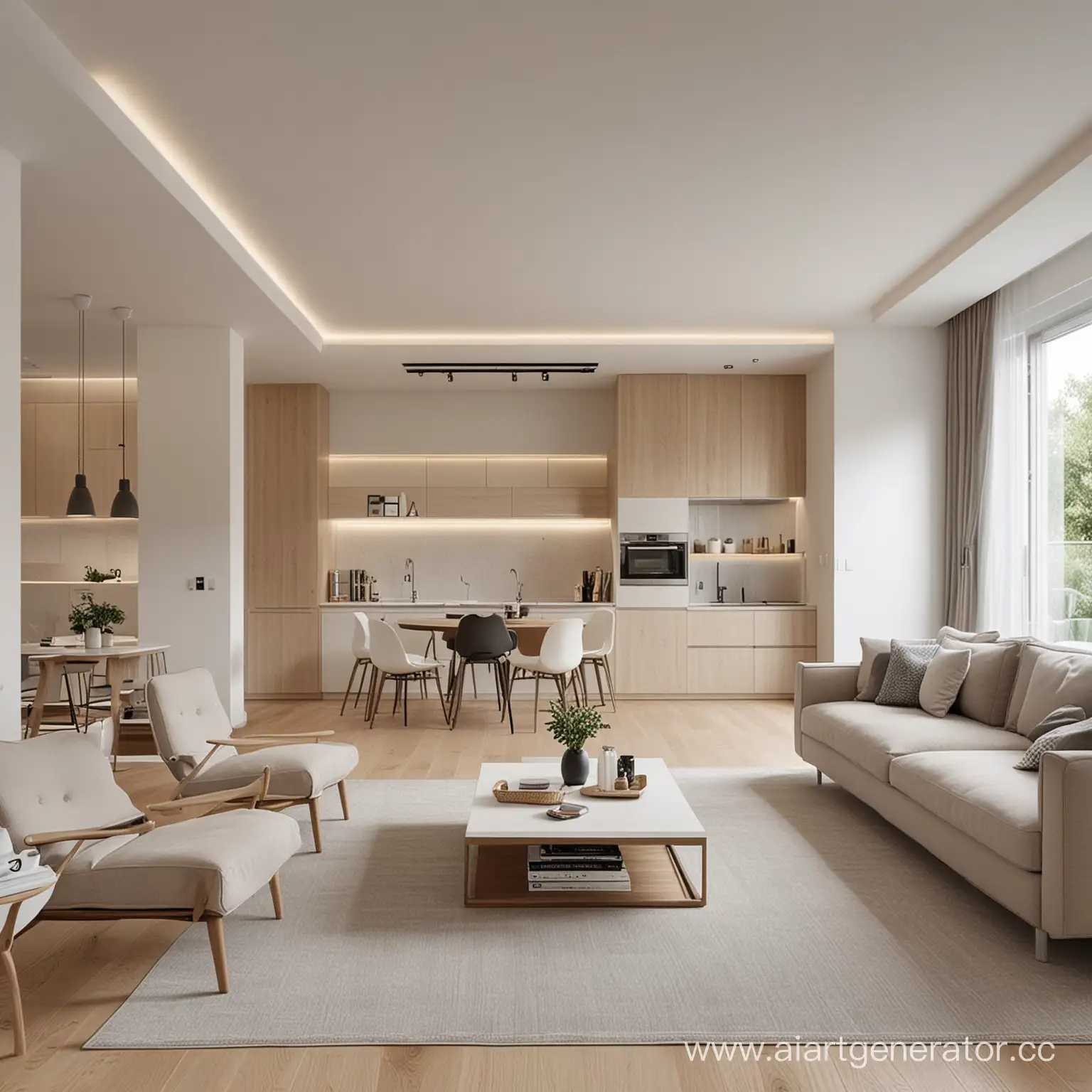 Дизайн квартиры в спокойных тонах и светлой мебели