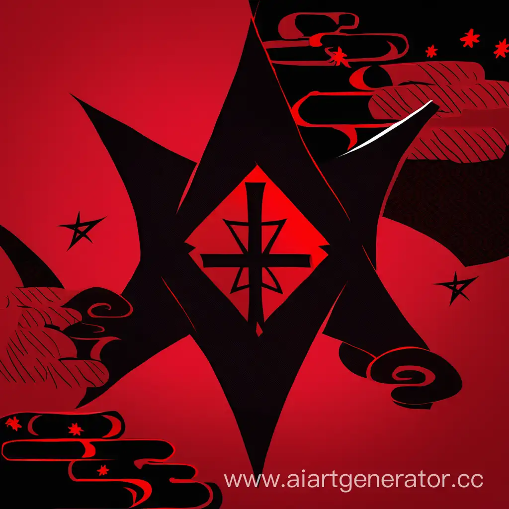 Japanese-Style-Black-and-Red-Logo-with-Pentagram-and-Inverted-Cross