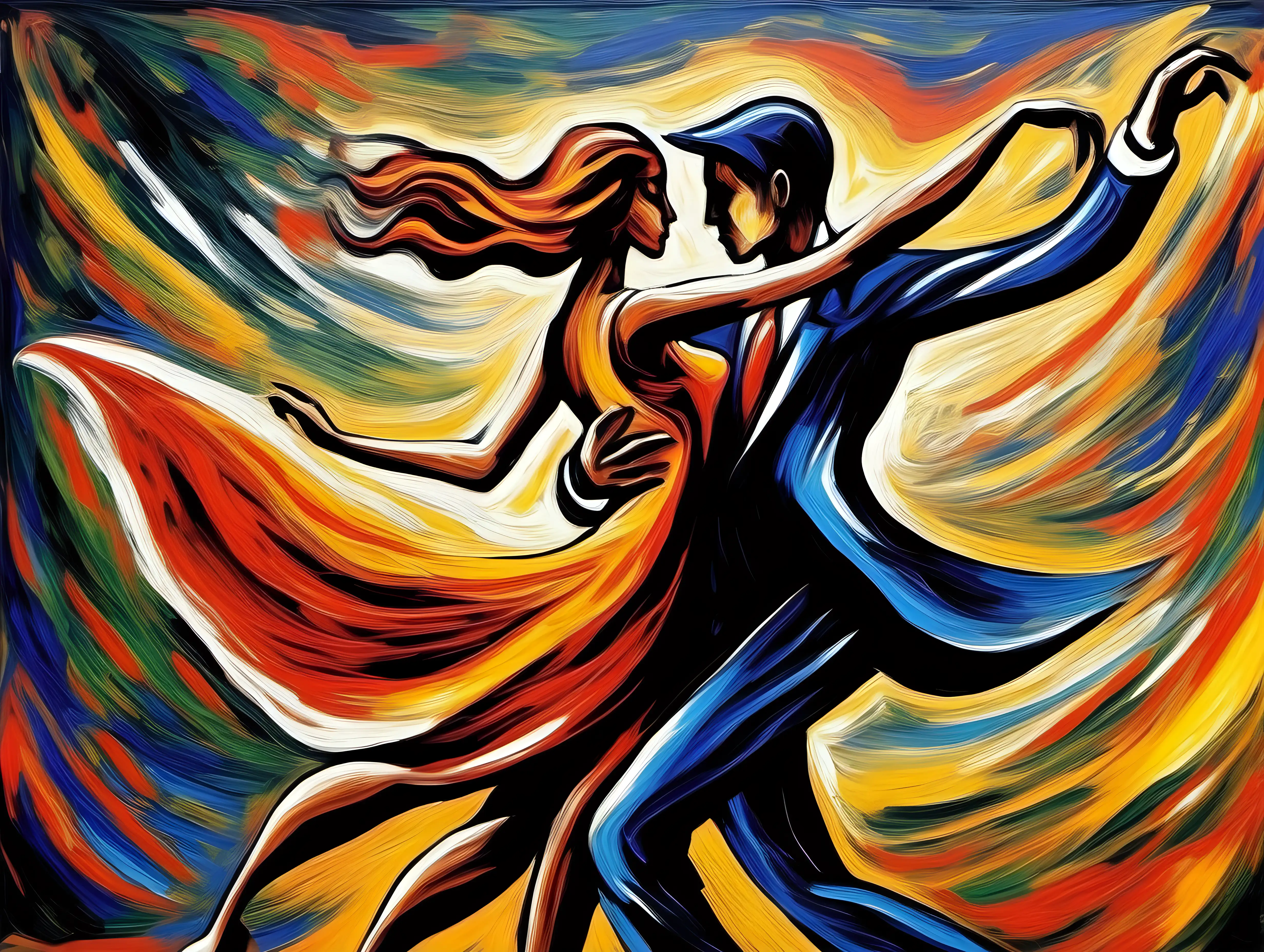 Expressive Couple Dancing in Vibrant Expressionism Art Style