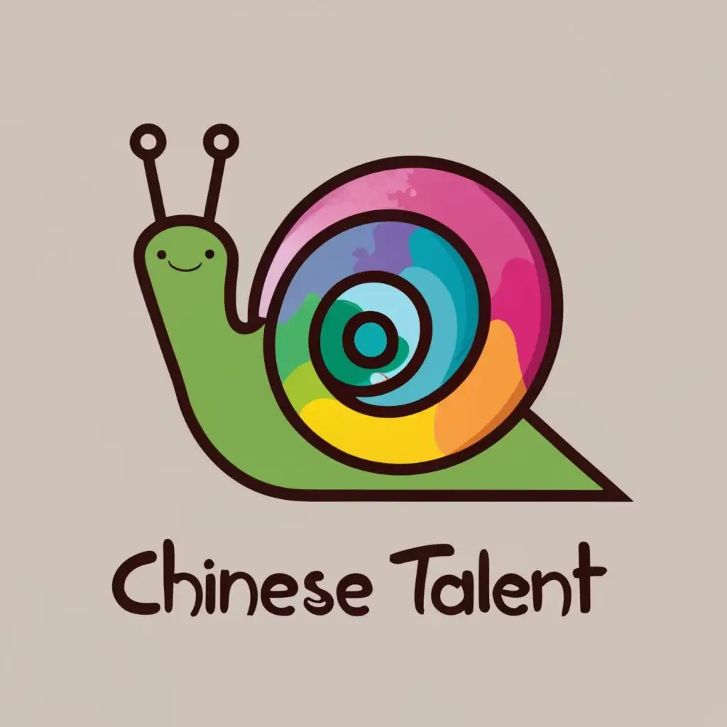 logo, Create a logo for the studio, using a palette to create snail shells, a paintbrush to create snails, and colorful lines to create crawling trajectories, creating a vivid, interesting, and artistic logo. Cute,, with the text "Chinese talent", typography