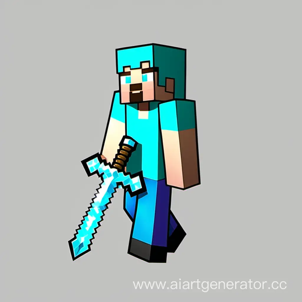 Minecraft Steve with diamond sword png