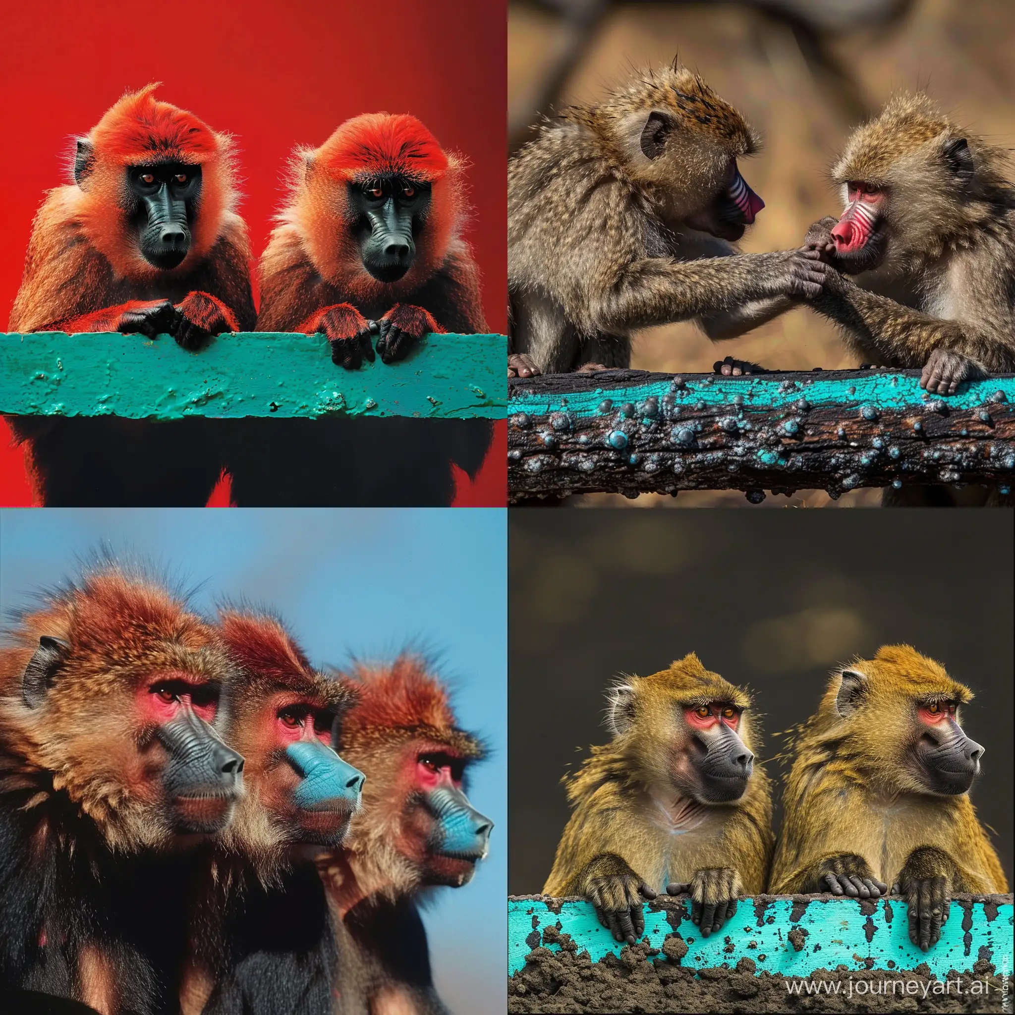 Red-Baboons-in-Natural-Habitat-Striking-TurquoiseBlack-Striped-Group
