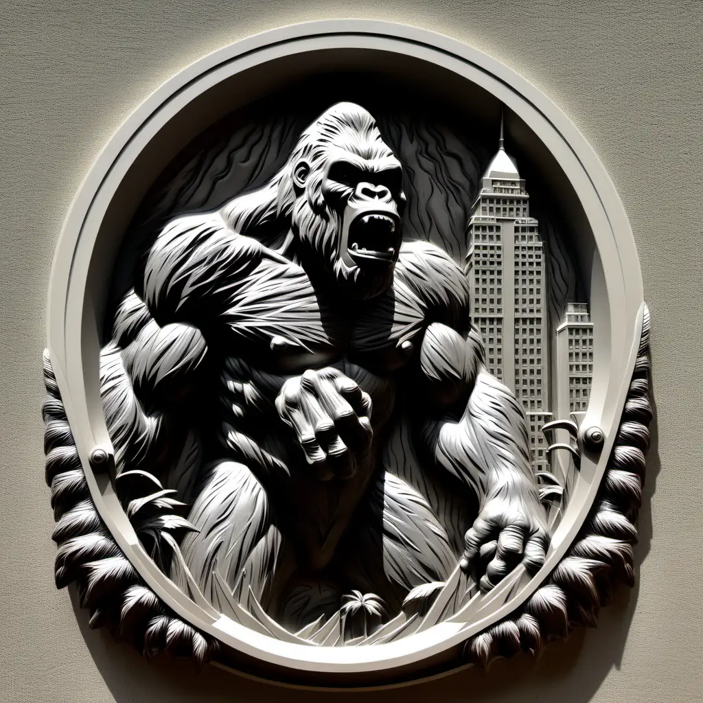 Majestic King Kong Bas Relief Sculpture in Urban Jungle