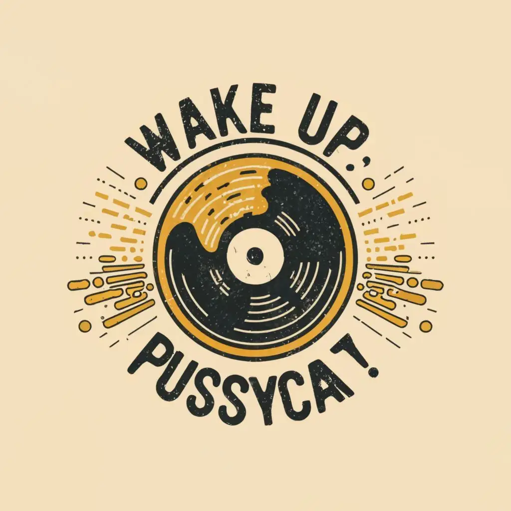 a logo design,with the text "Wake Up, Pussycat!", main symbol:vinyl record as a sunrise,complex,clear background
