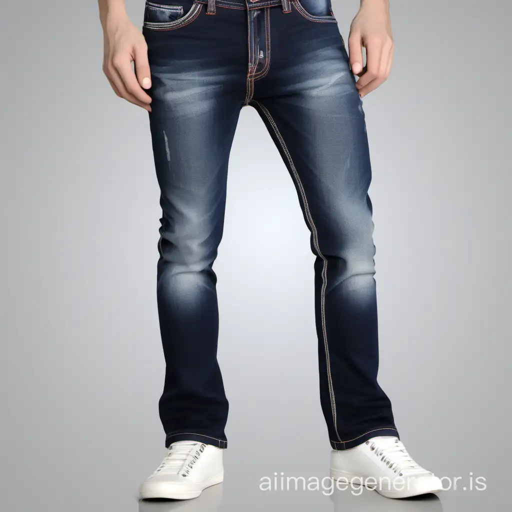 Trendy & Stylish Heavy Dark blue Washed-out bottom denim having contrast stitching.