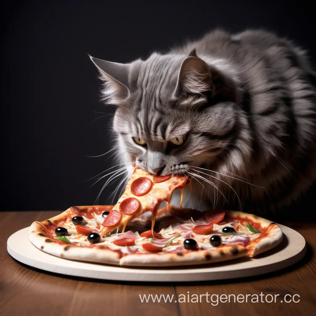 Вредный кот кушает пиццу