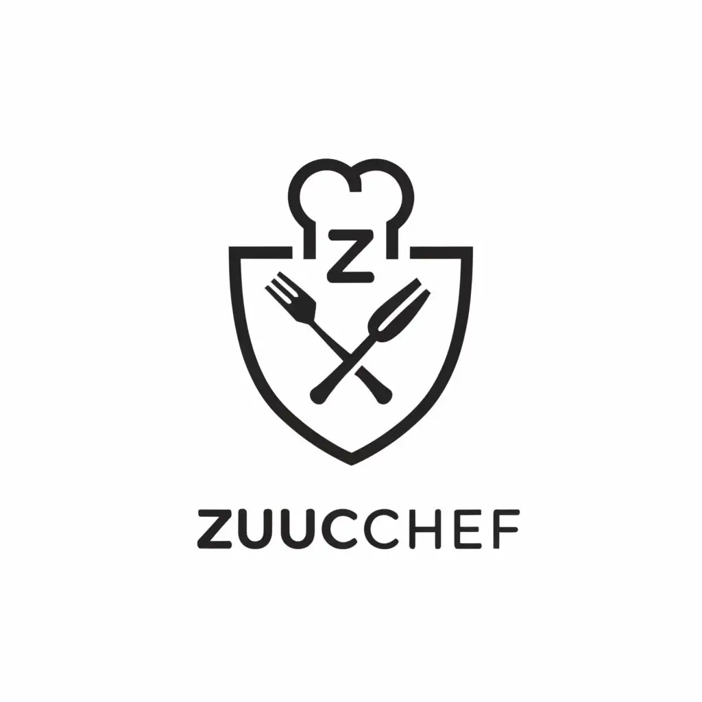 LOGO-Design-For-ZULUCHEF-Modern-Shield-and-Chef-Hat-with-Fork-and-Spoon-Emblem