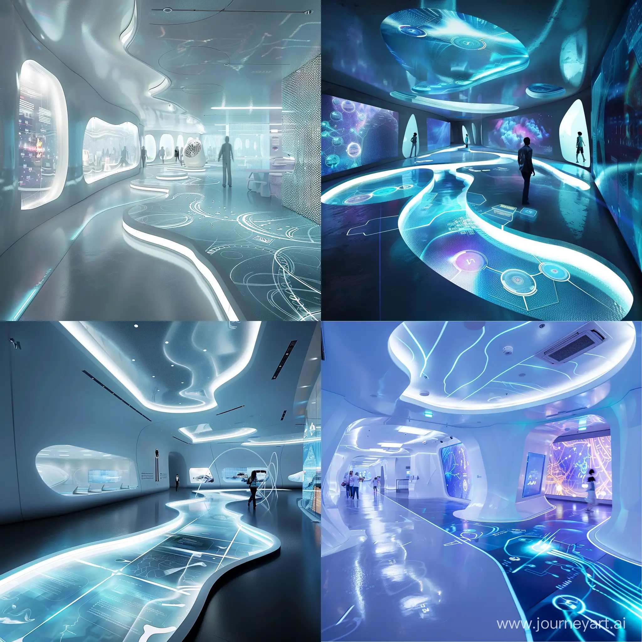 Futuristic museum with interactive floors and walls