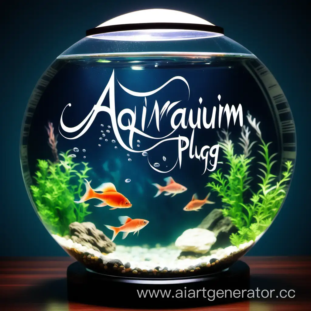 Round-Aquarium-with-Fish-in-Room-and-Calligraphy-Inscription-No-More-Plug