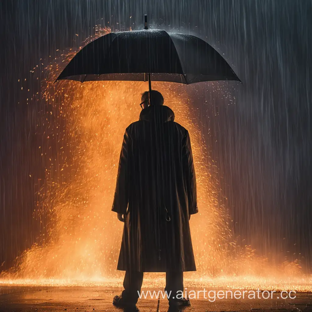man standing under the rain of fire
