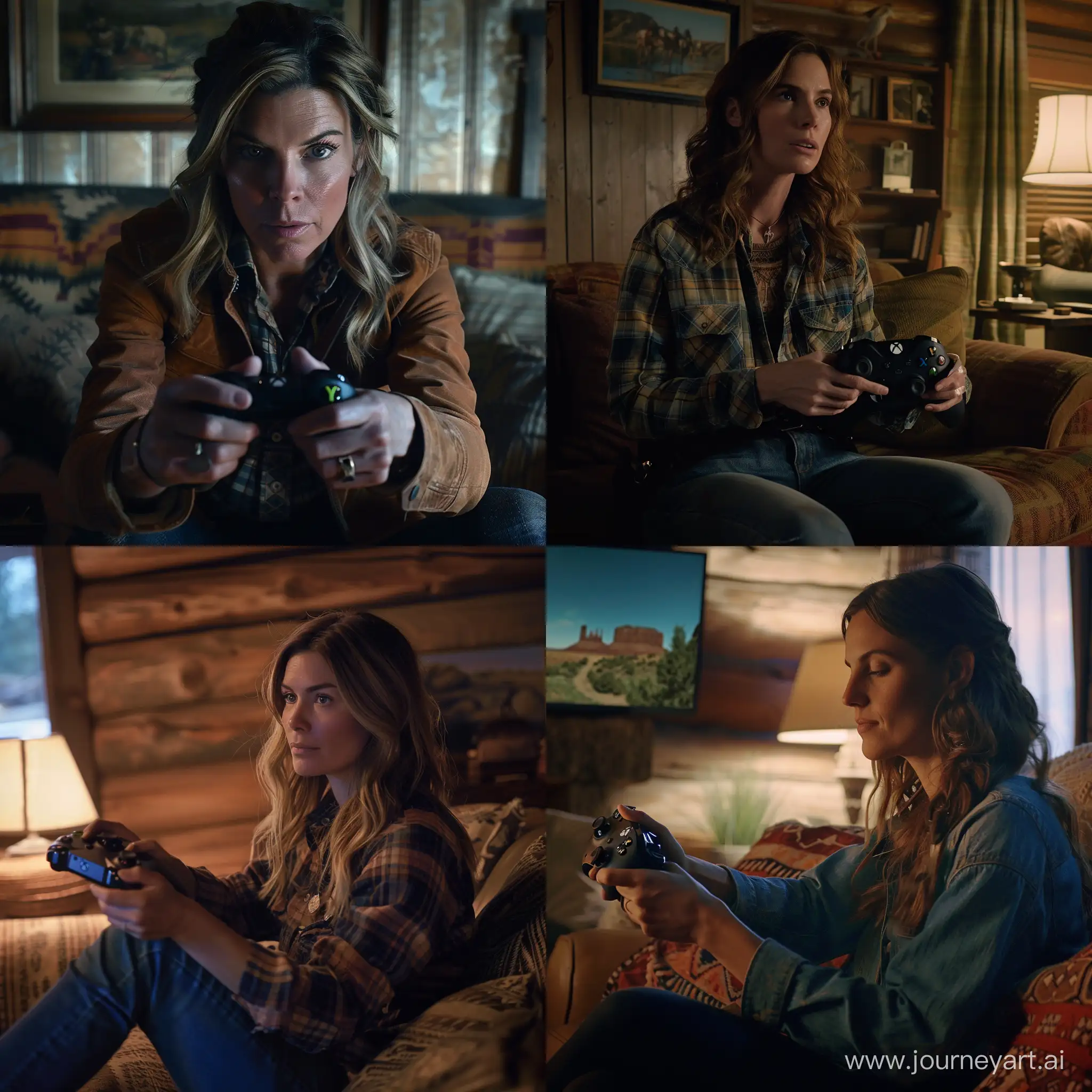 Still from a Netflix series, A woman, Playing red dead redemption 2, with the Xbox One 