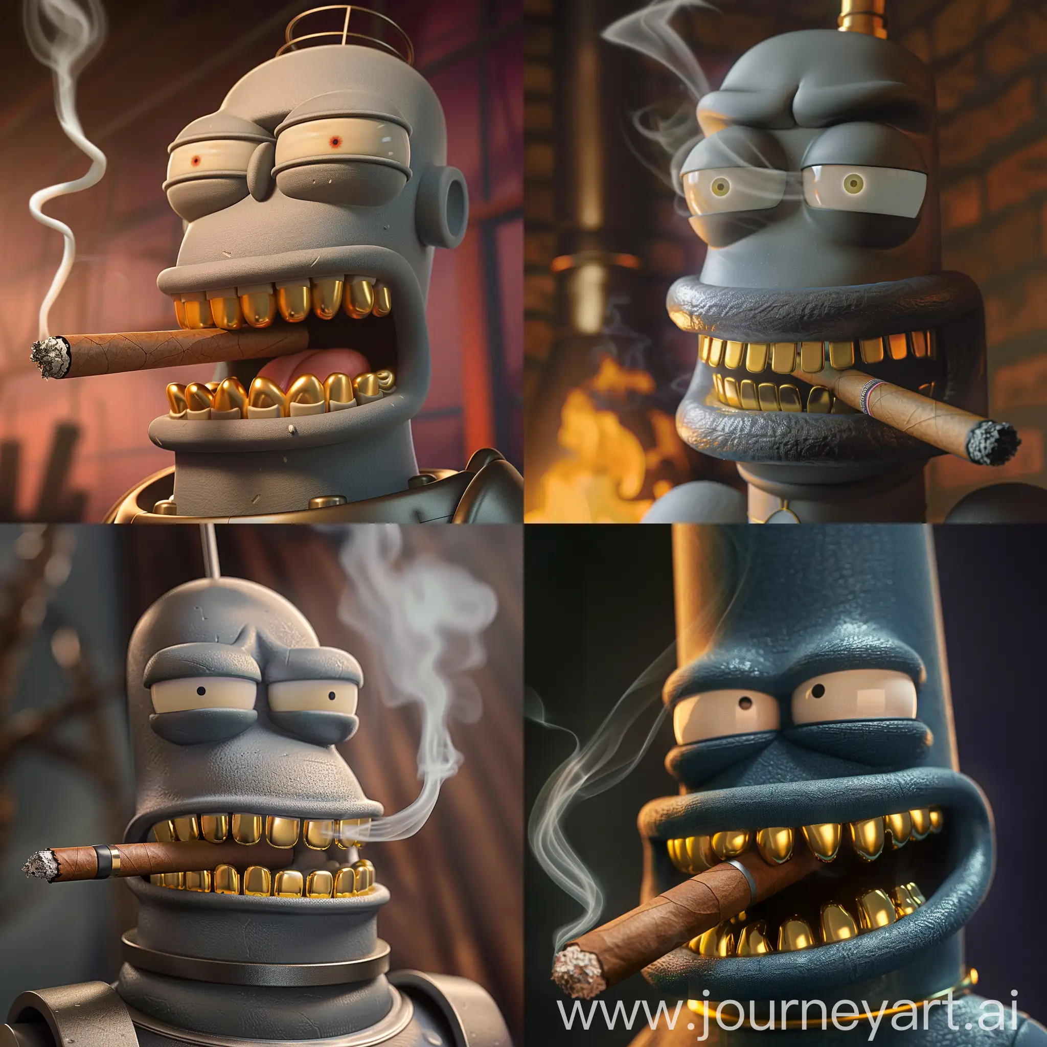 Futuramas-Bender-with-Gold-Teeth-Smoking-a-Cigar