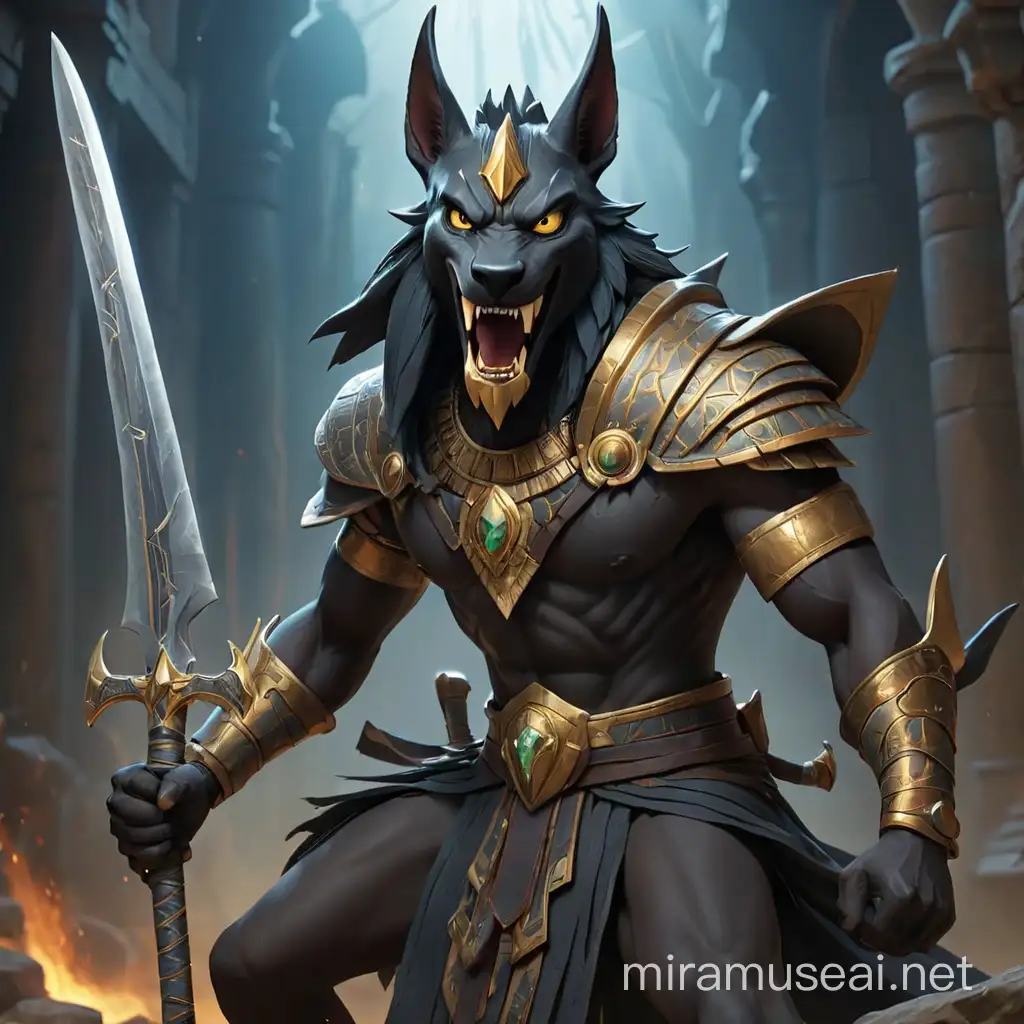 Anubis Warrior Mystical Sword Attack with Angry Face