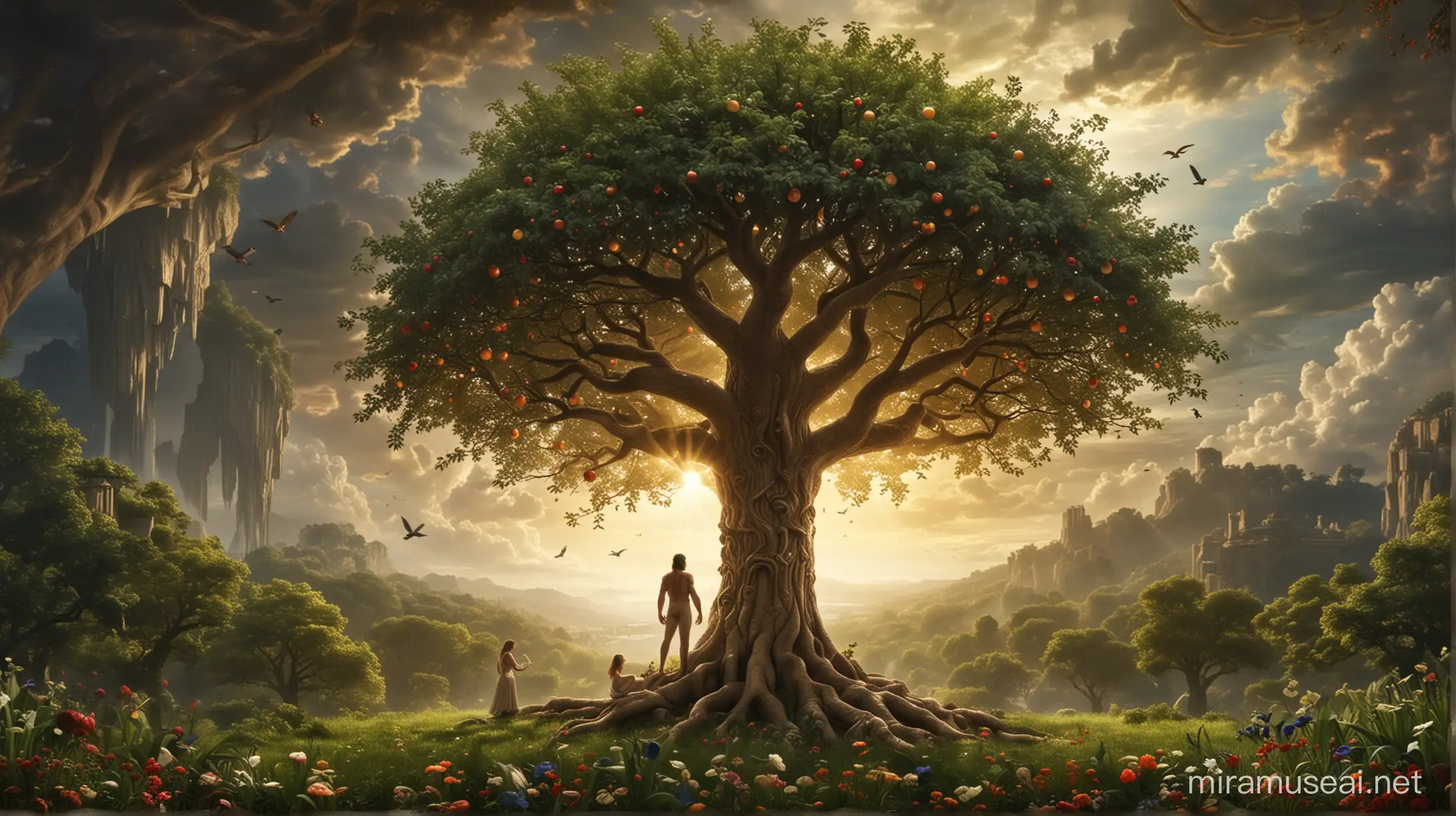 1 man and 1 woman in the garden of eden, the Tree of knowledge of good and evil