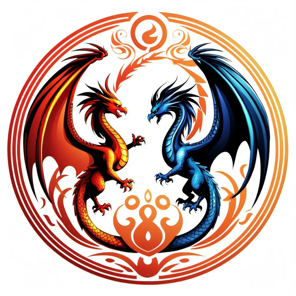Majestic Dragon and Phoenix Circle Vector Illustration