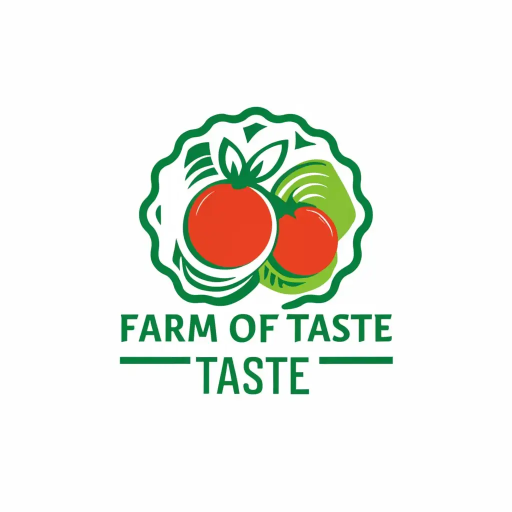 a logo design,with the text "Farm of taste", main symbol:Tomatoes, cucumbers, and lettuce,Сложный,be used in Рестораны industry,clear background