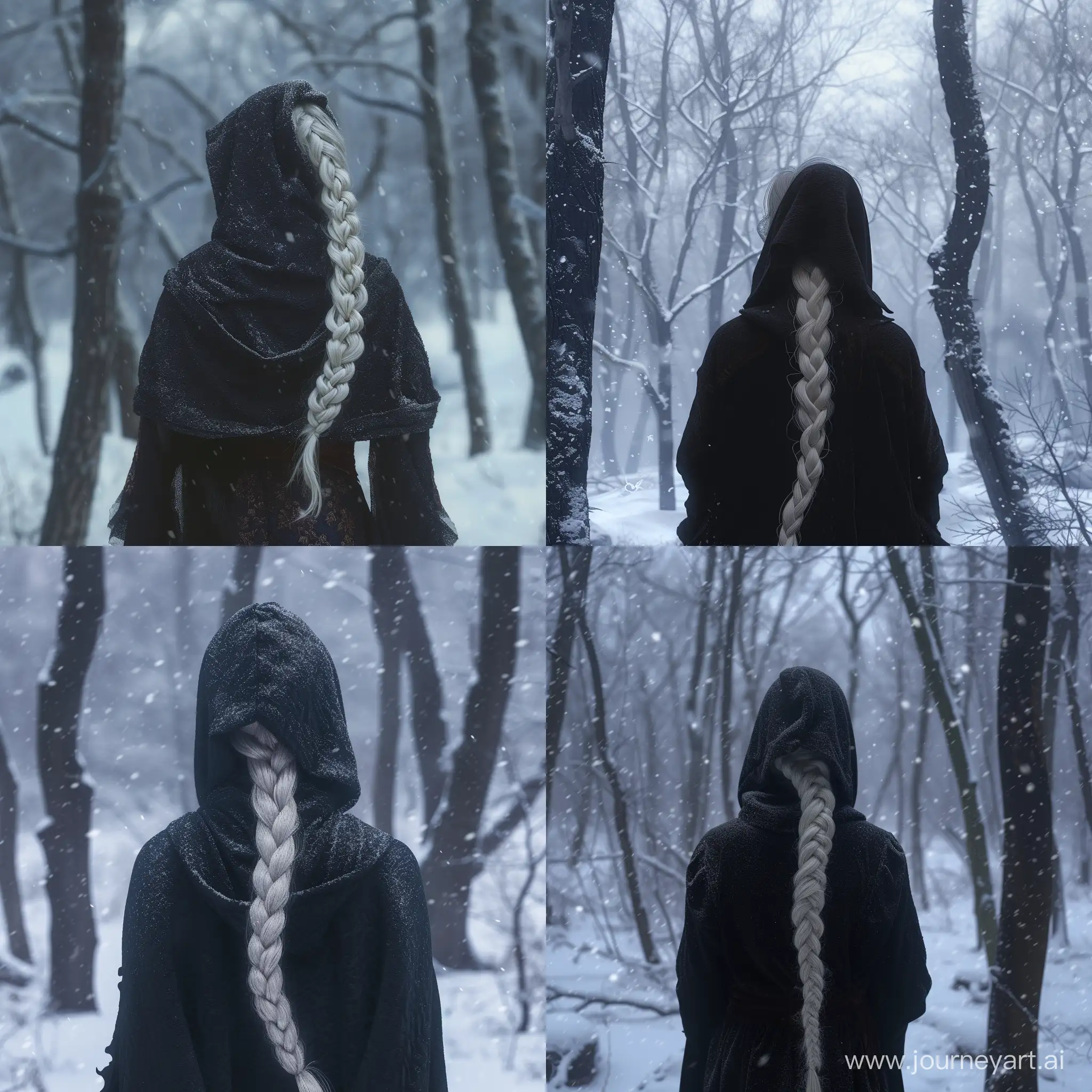 Mystical-Winter-Portrait-Enigmatic-Girl-in-Dark-Hooded-Robe-Amidst-Snowstorm