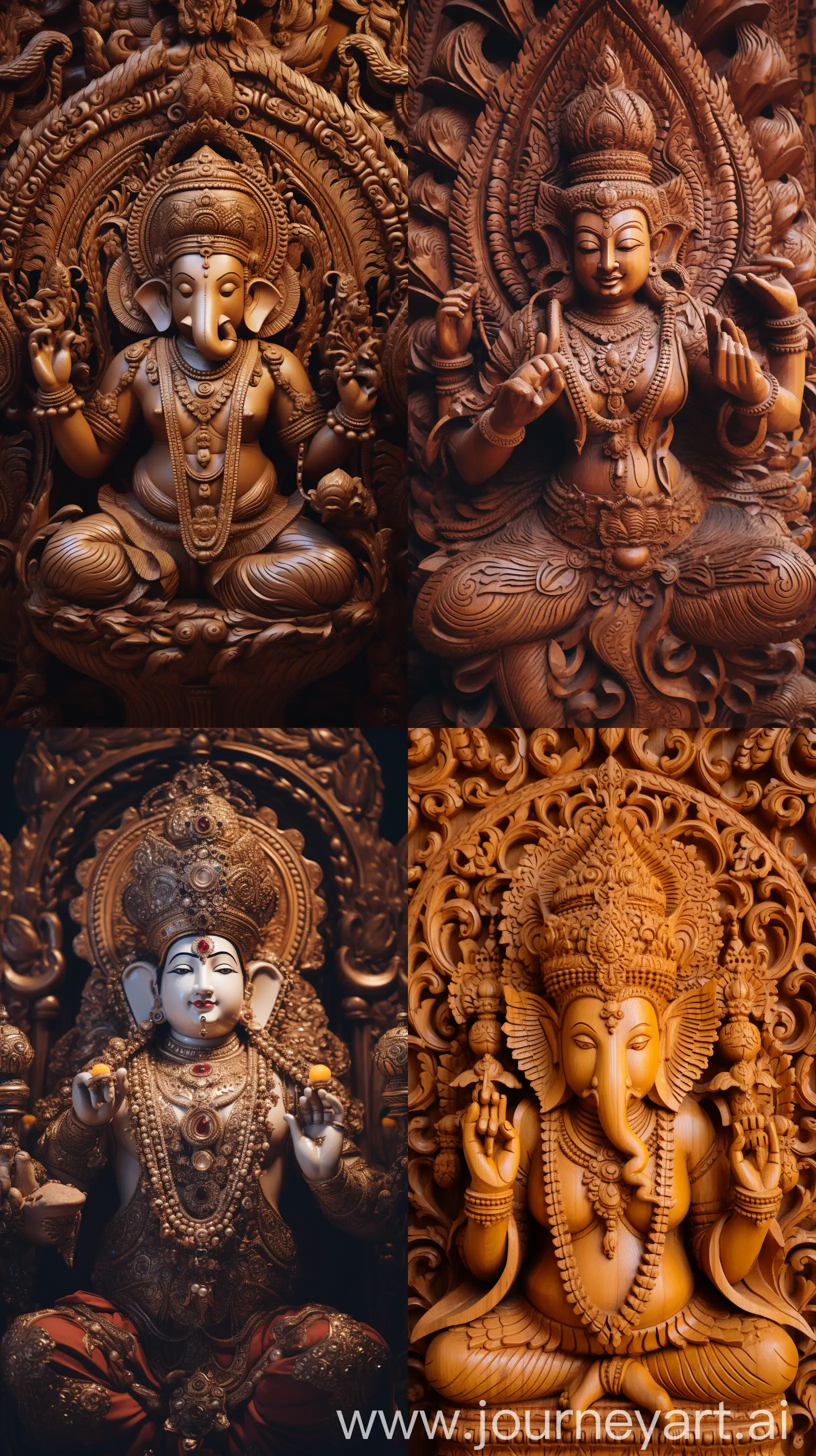 Closeup image of Lord Ganesh from Hinduism with a elephant tusk, chubby body, small built, crowned, in ornaments, intricate details, 8k quality images --ar 9:16 --v 5.2