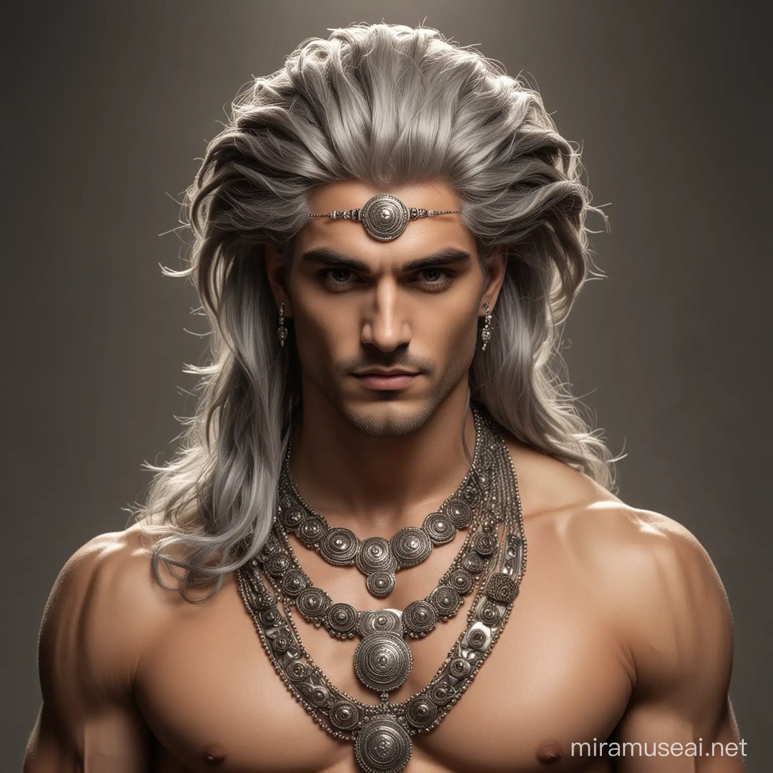 Majestic Prometheus Deity in Earth Tones with Indian Jewelry