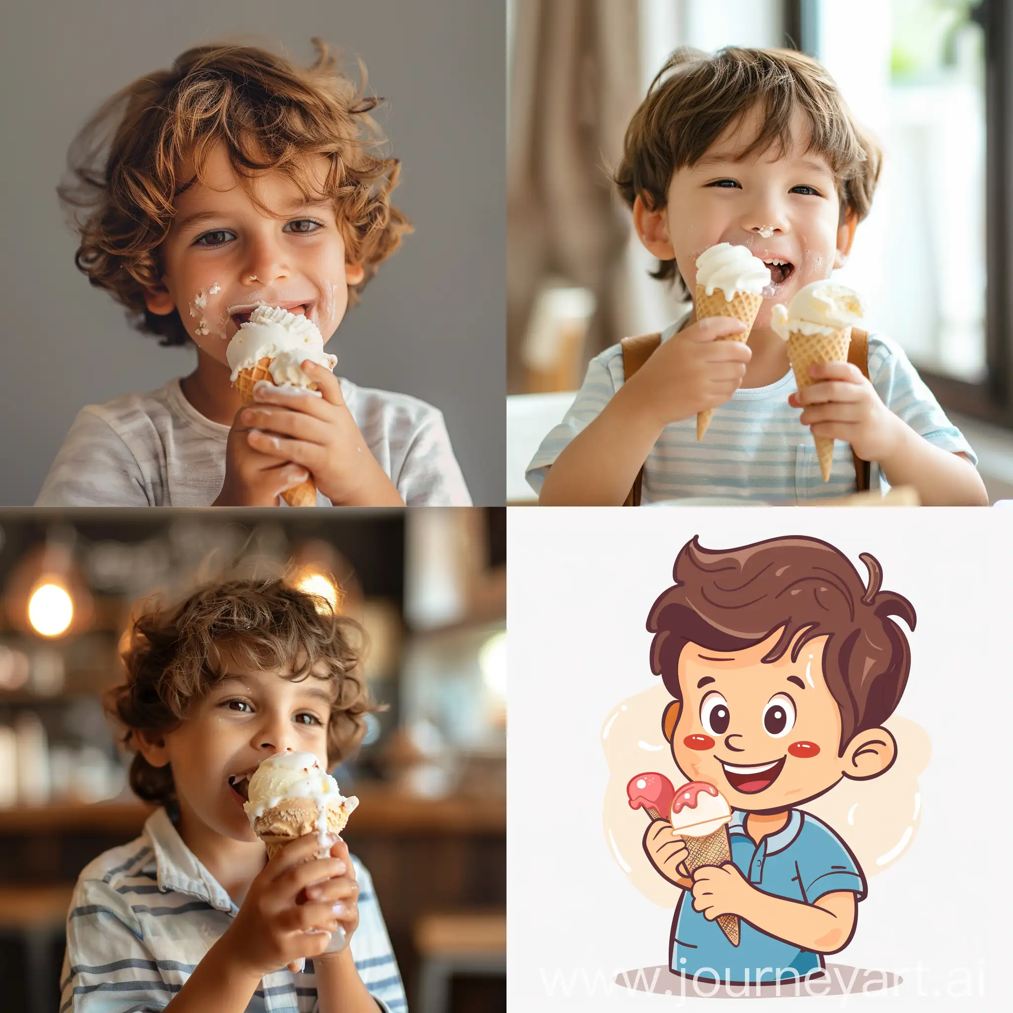 A cute boy eating icecream