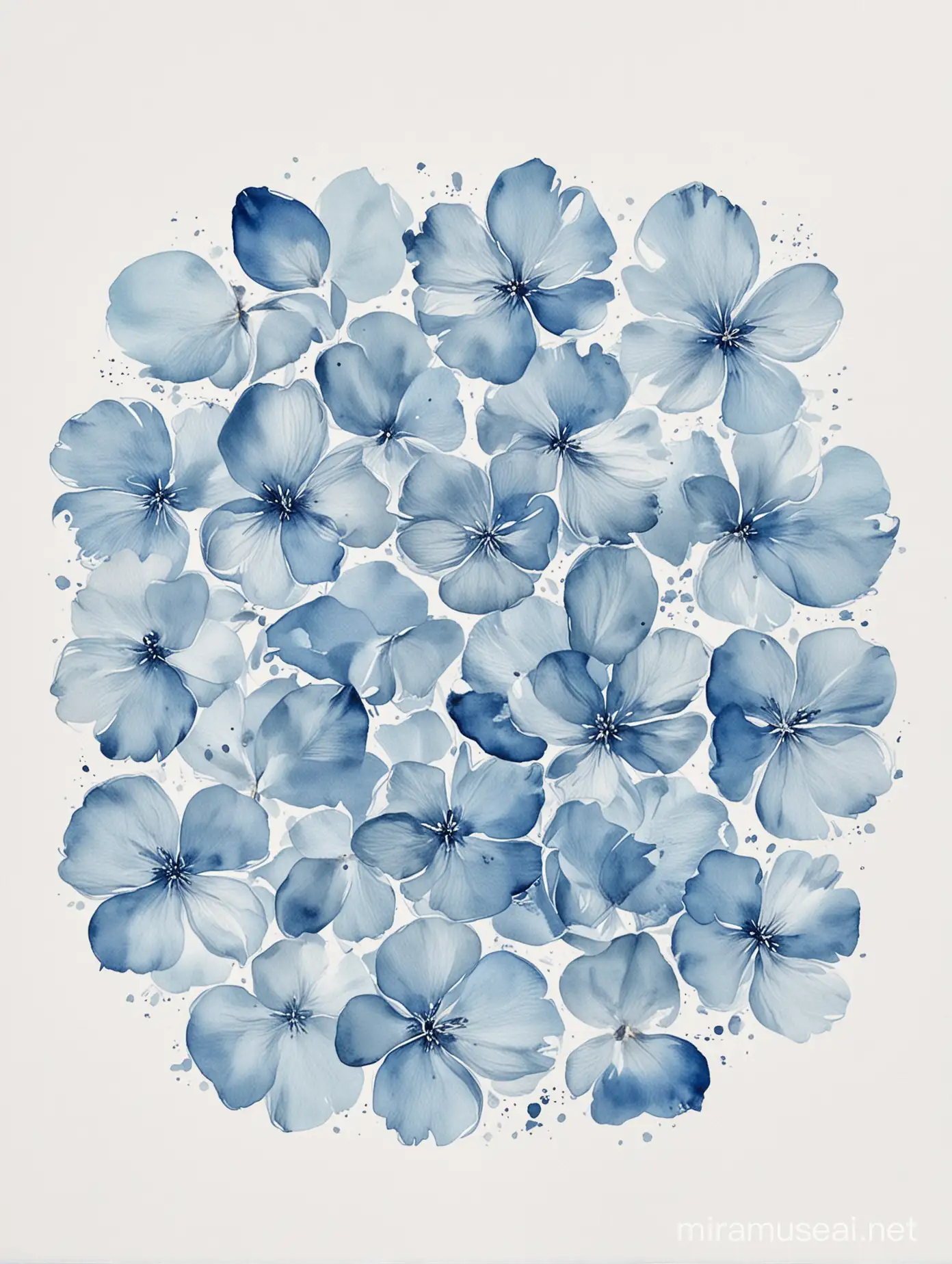 Soft Watercolor Light Blue Loose Petals on White Background