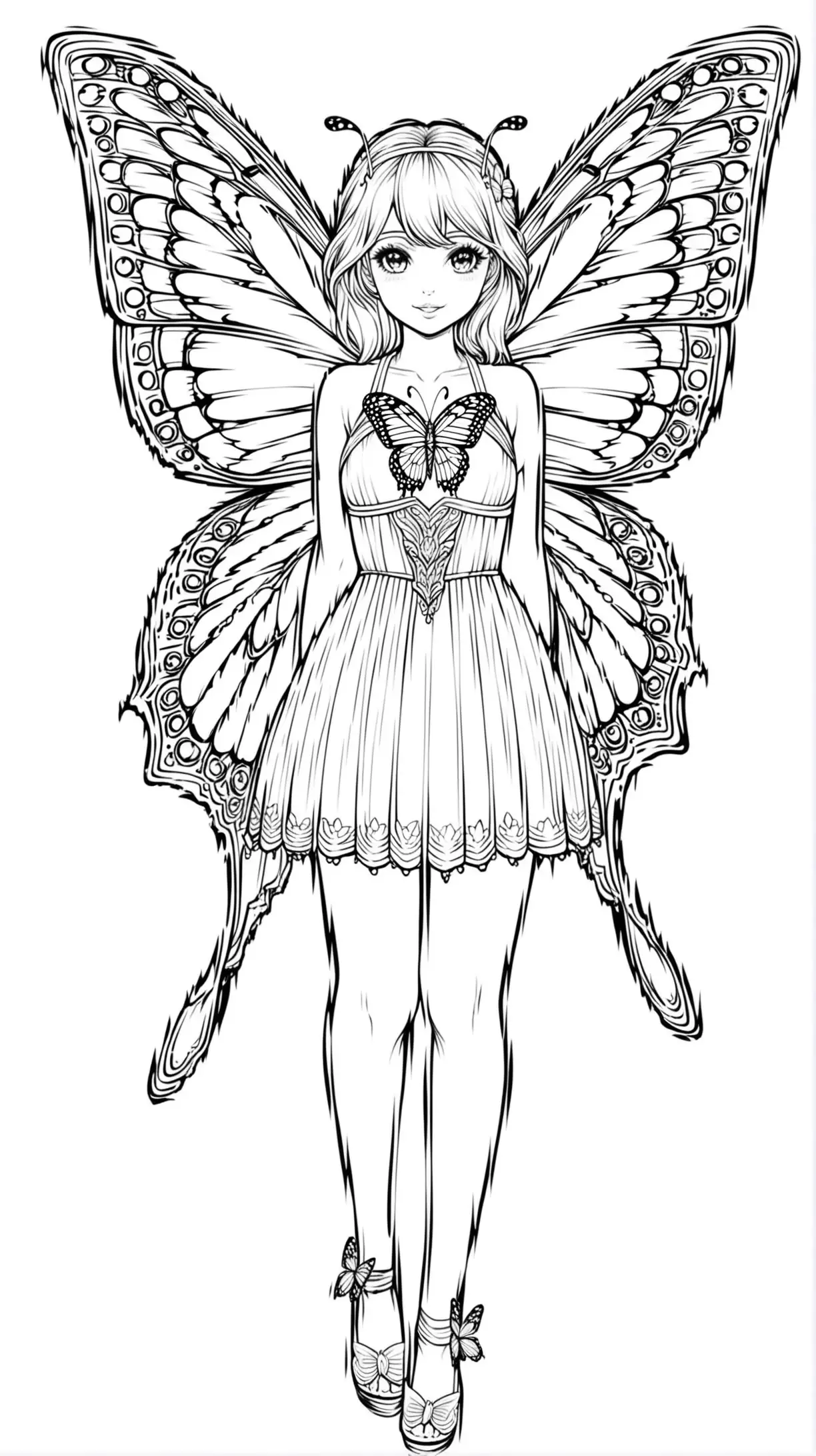 Monochrome Butterfly Coloring Page on Blank Background