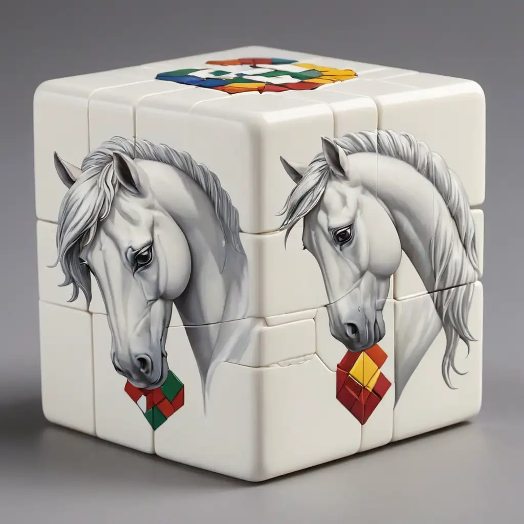 Rubiks Cube Puzzle with White Horse Motif