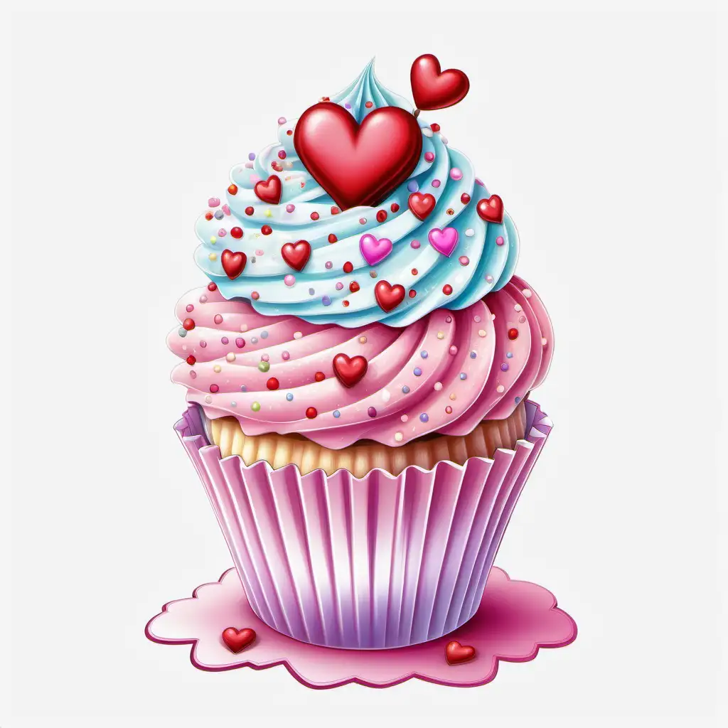 fairytale,whimsical,
cartoon, large valentine, double frosted CUPCAKE,clipart,
bright pastel, white background,