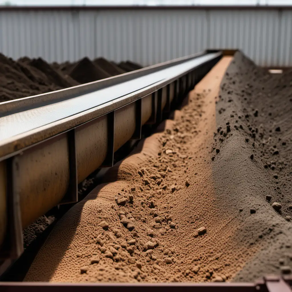 Side View of Conveyor Belt Transporting Dirt