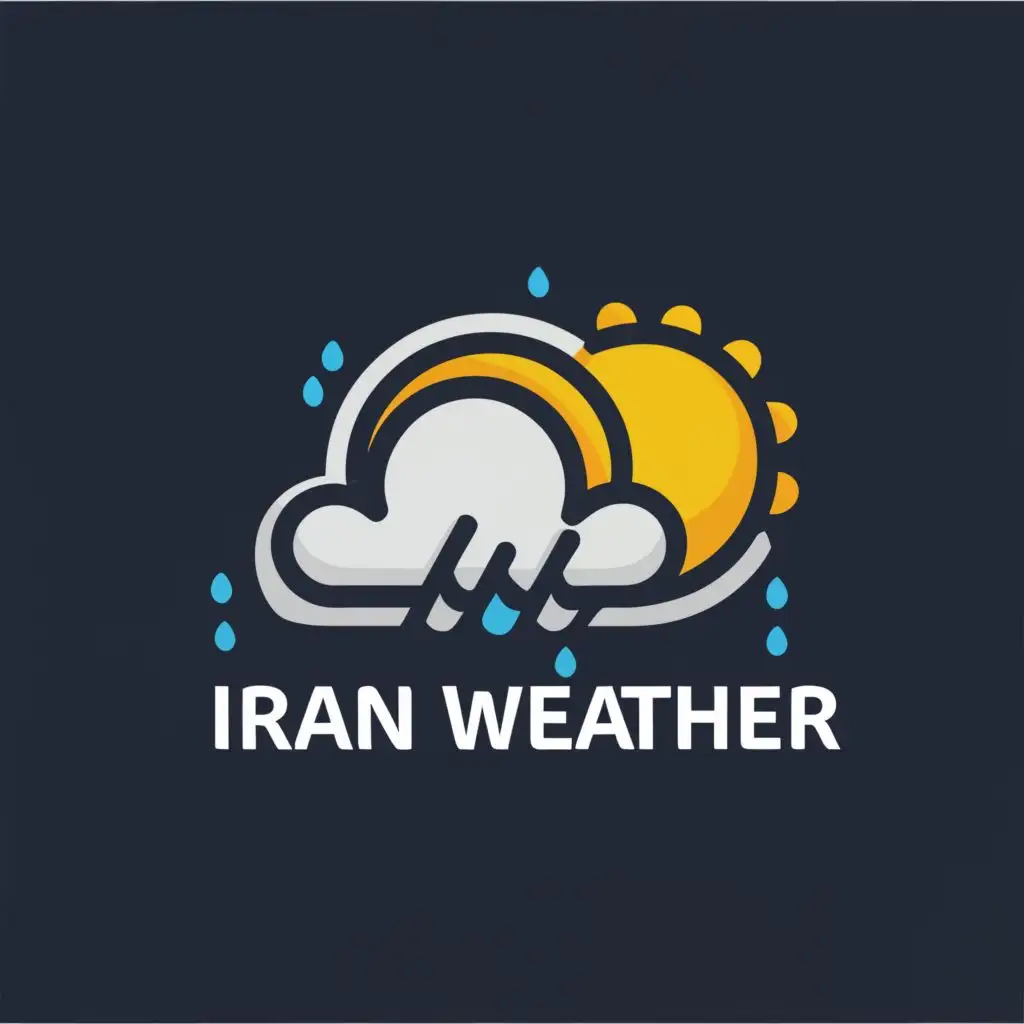 a logo design,with the text "Iran weather", main symbol:Sun,clouds and rain,Moderate,clear background