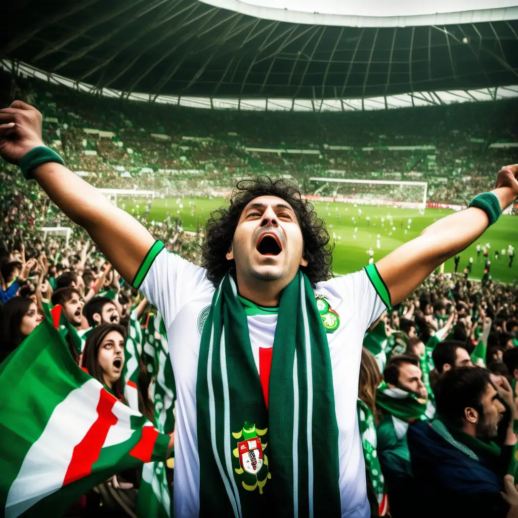 Passionate Sporting Clube de Portugal Fan Celebrates Goal in Packed Stadium