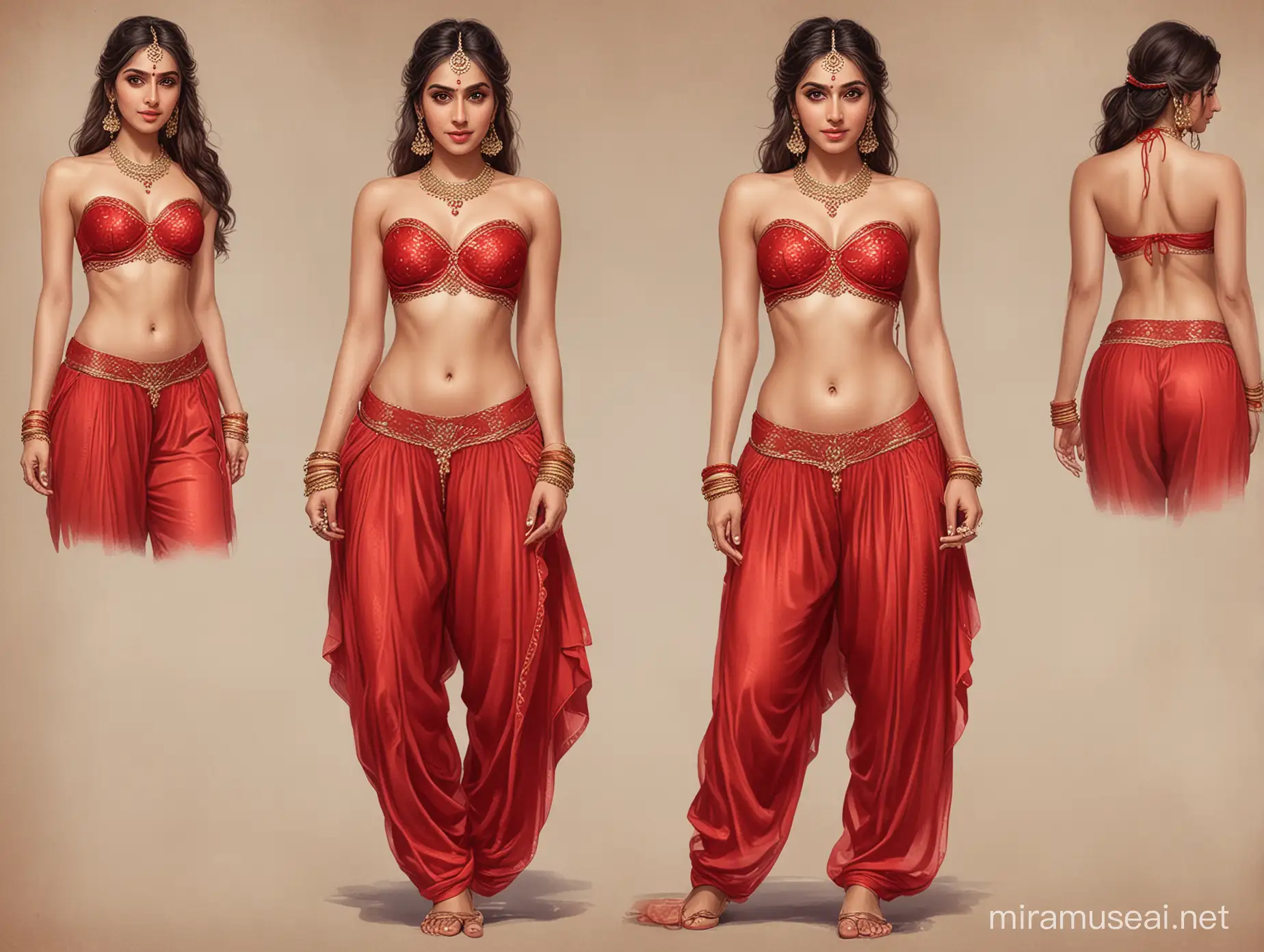 Anita Hasnandani in Elegant Red Lingerie and Harem Pants with Traditional Accessories