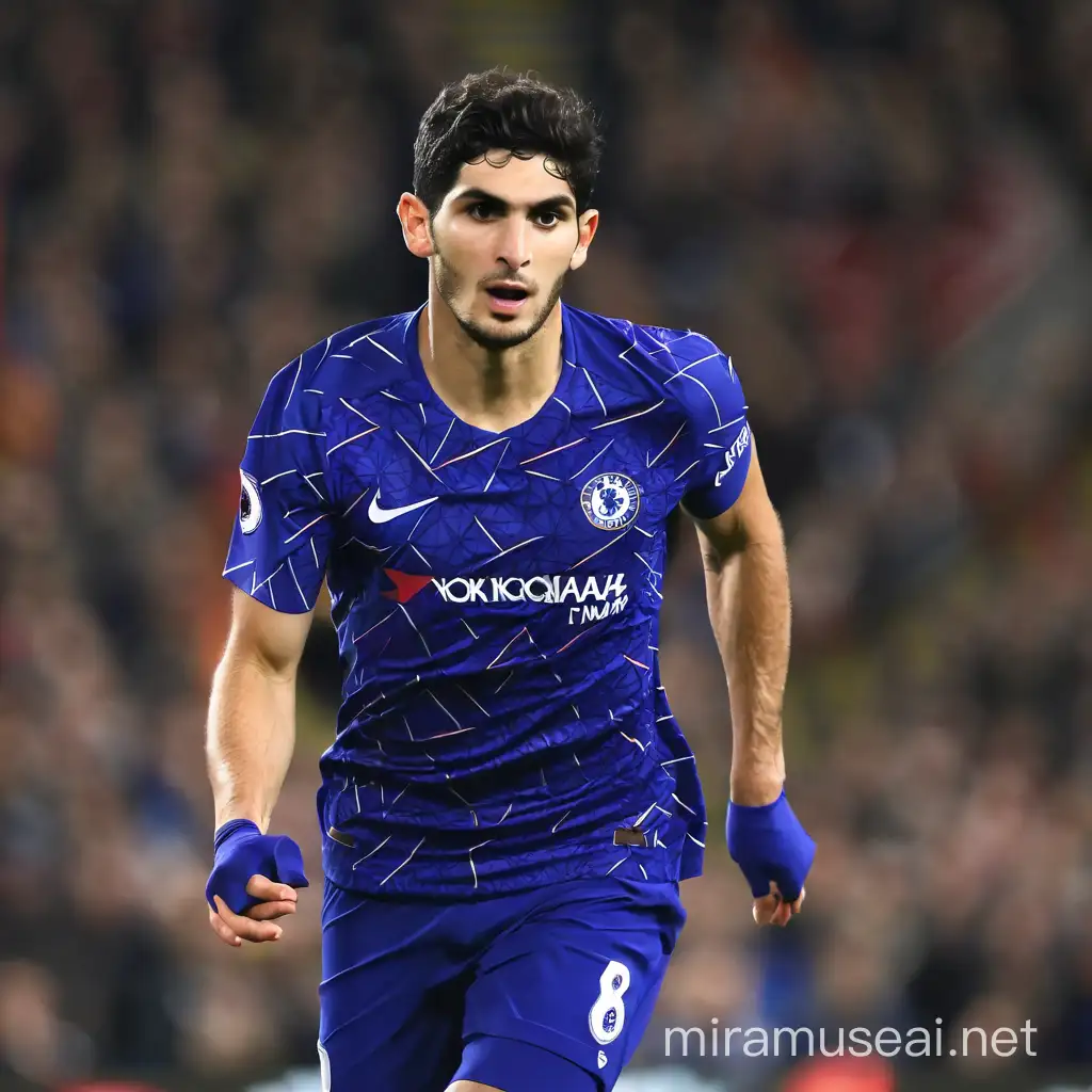 Gonalo Guedes showcasing skills in Chelsea uniform on the field