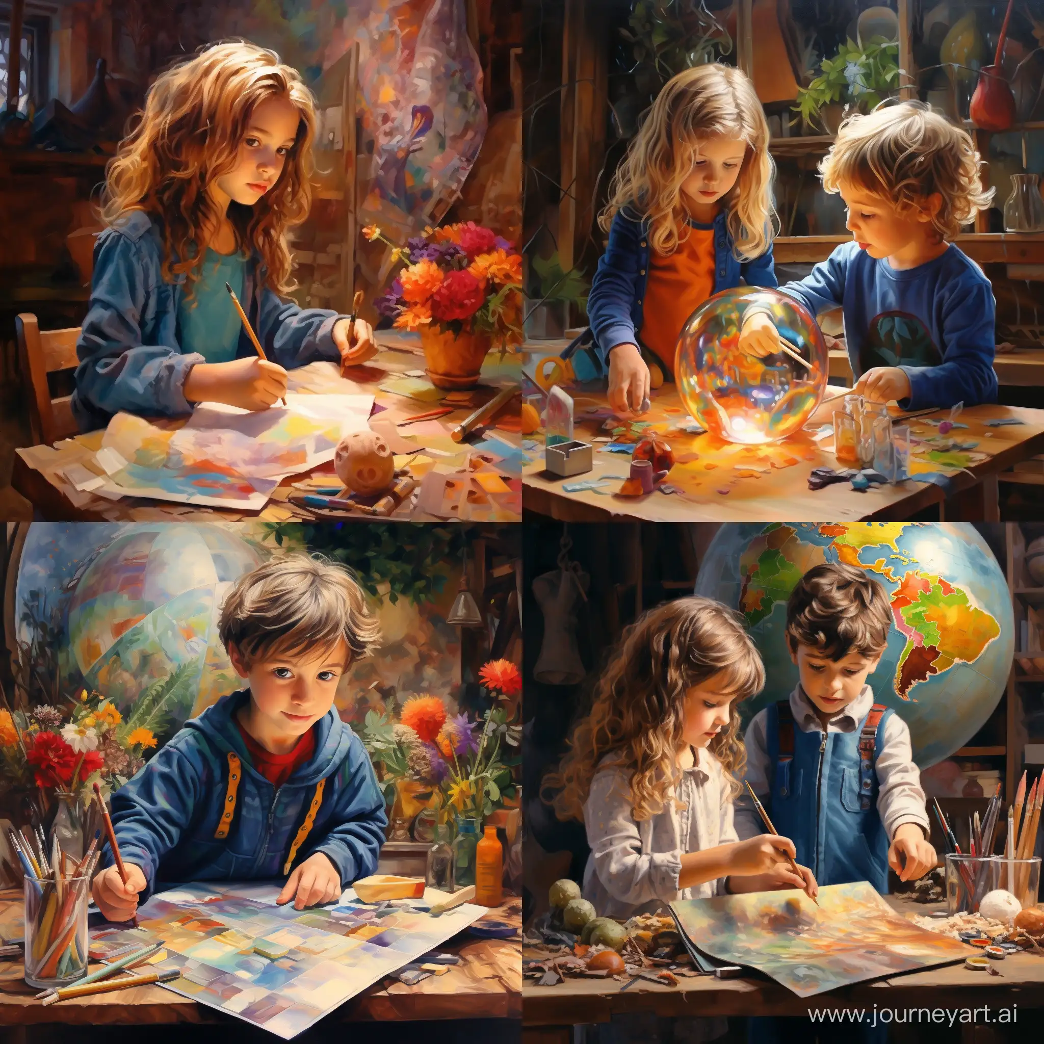 Vibrant-Childrens-Artistry-Creative-Realism-with-Paints-and-Brushes