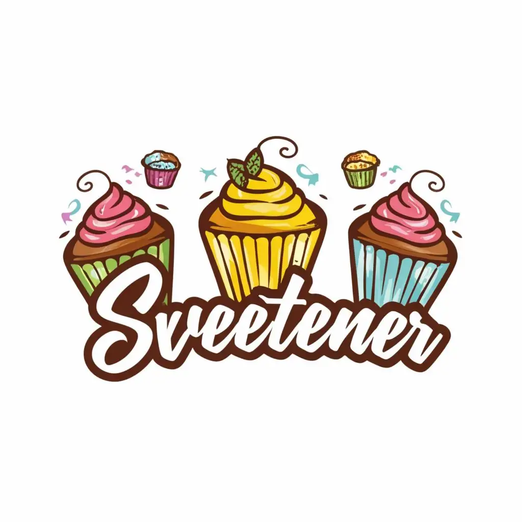 LOGO-Design-For-Sweetener-Whimsical-Cupcake-Illustration-with-Playful-Typography-for-Entertainment-Industry