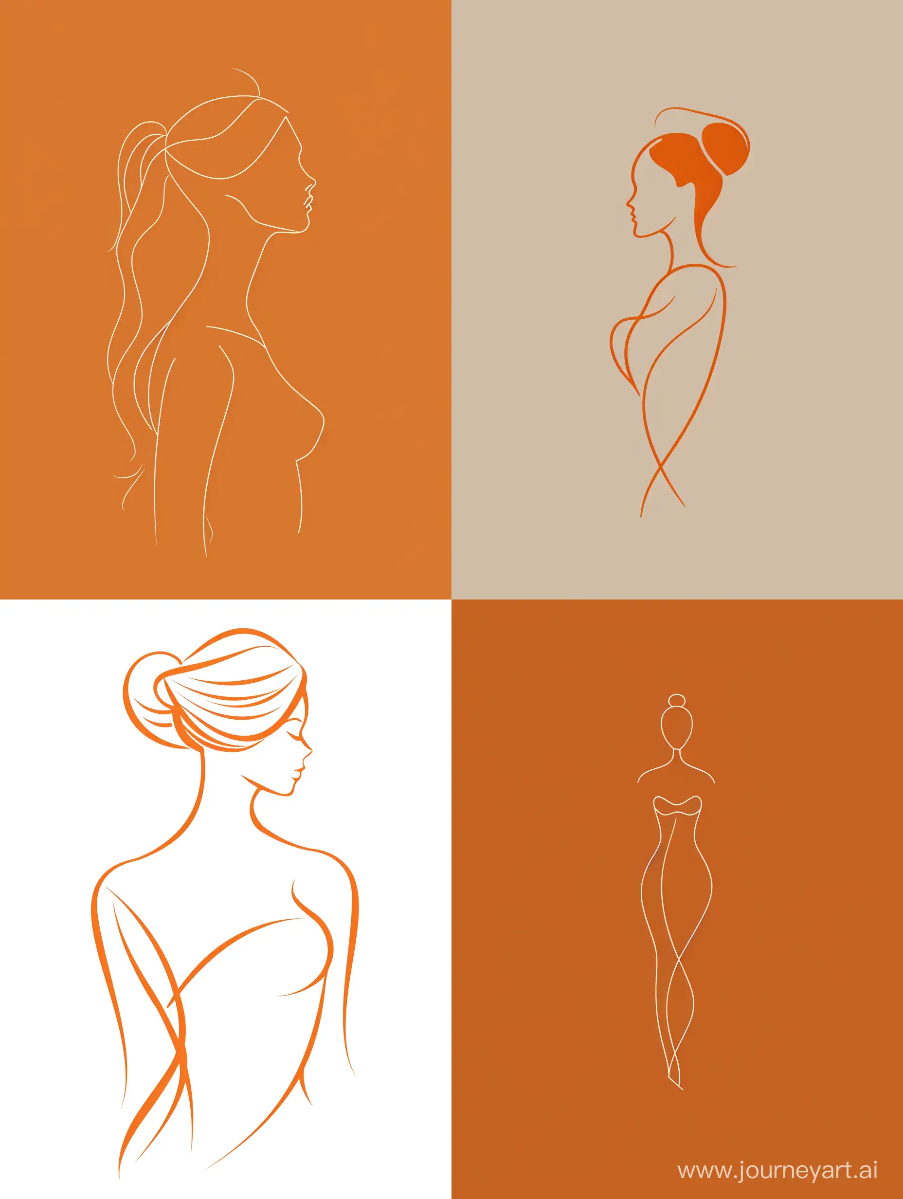 modern, minimal style logo, 2D line art, silhouette of a woman’s body, for a women’s beauty center .
in orange color
be creative and unique. 
