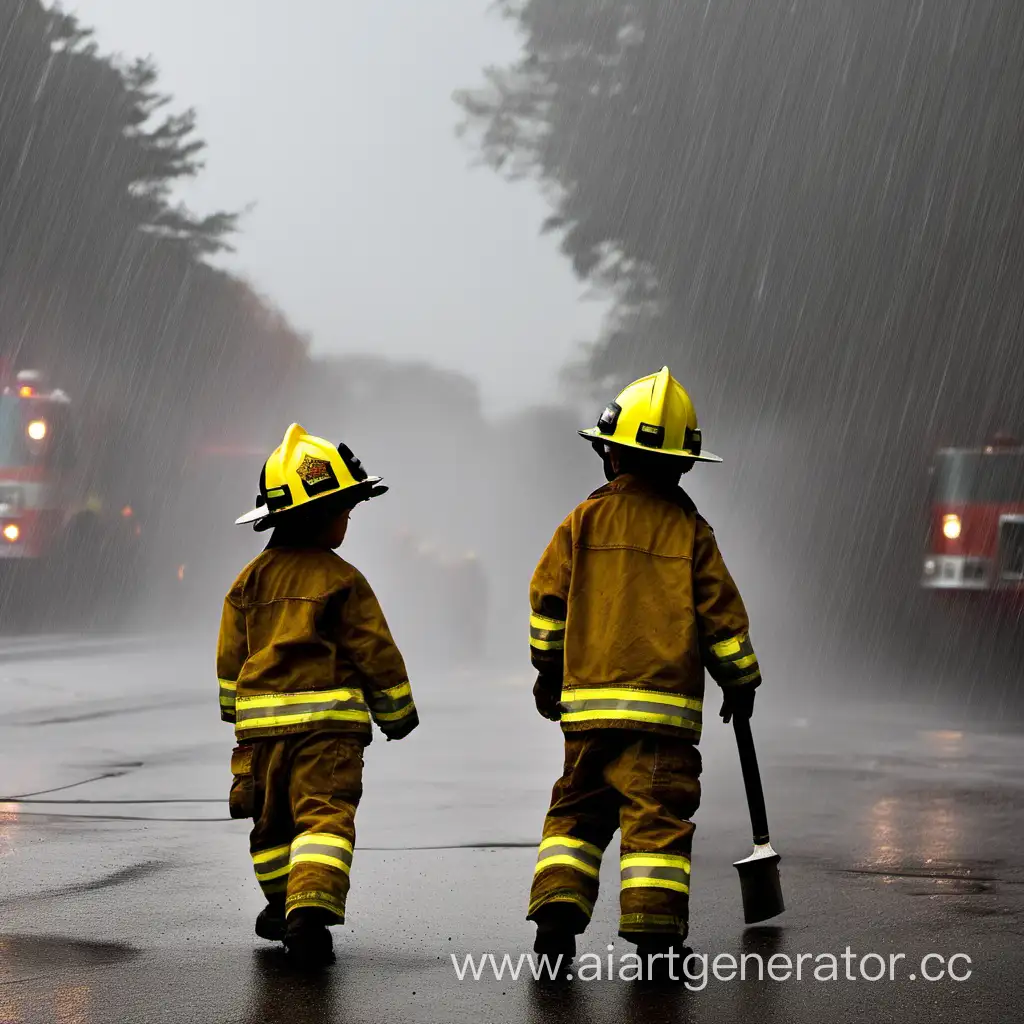 Children-Playing-Firefighter-in-Rainy-Weather