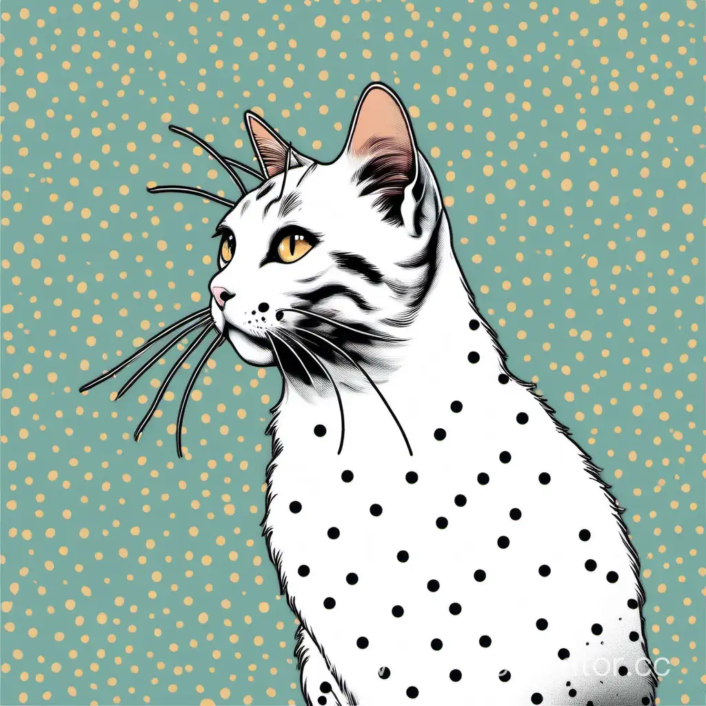 White-Cat-with-Polka-Dots-in-Foreground-Playful-2D-Feline-Art