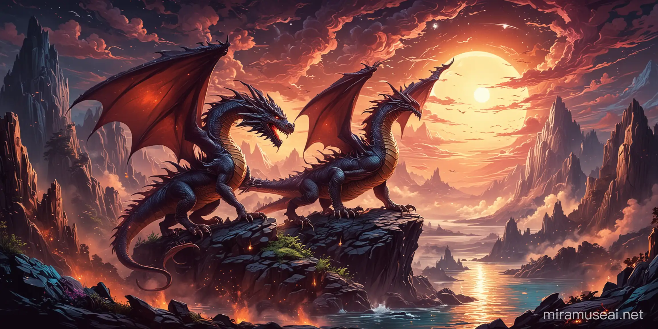 Majestic Dragon in Mystical Fantasy Landscape