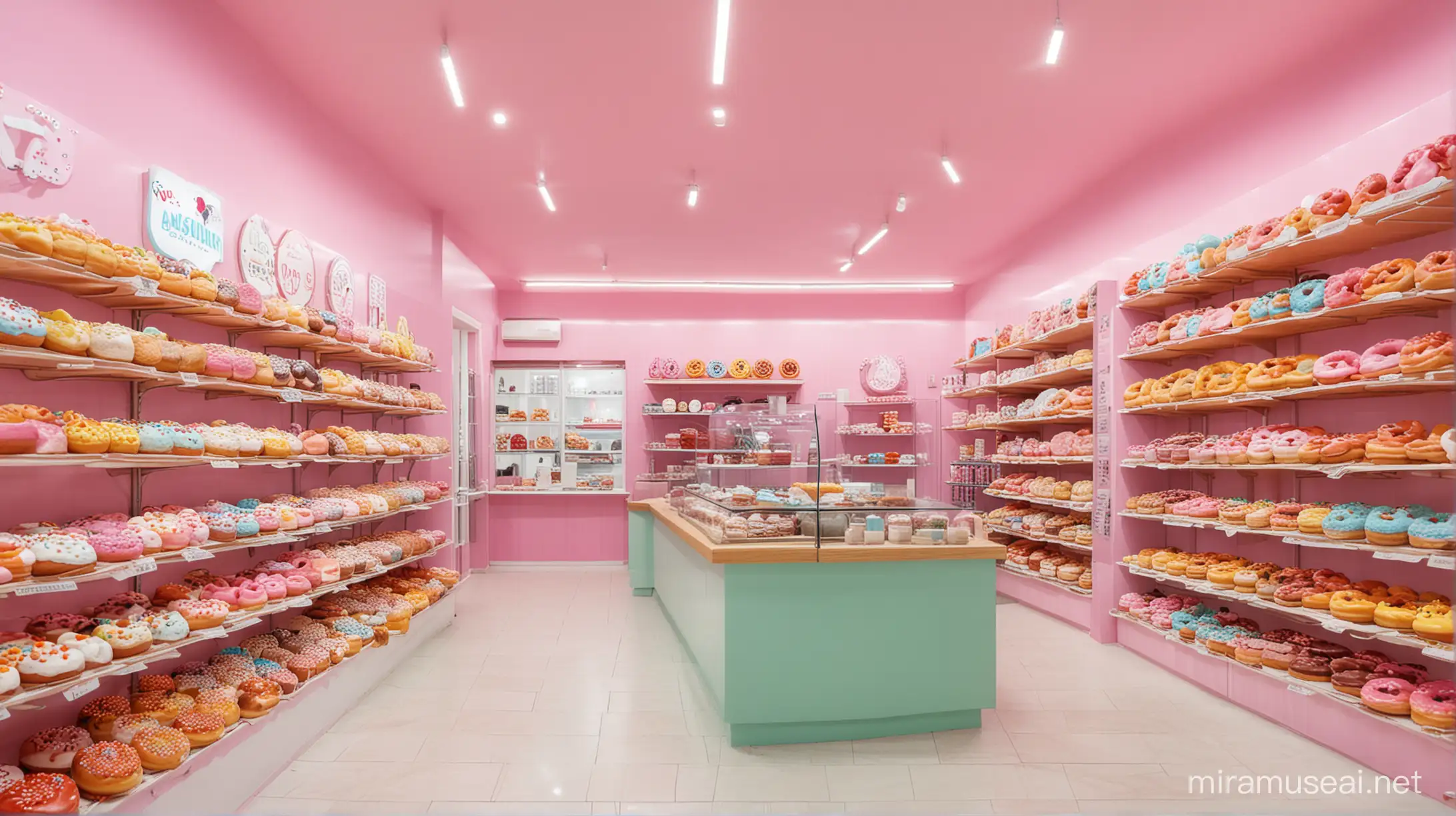 Vibrant Donuts and Cakes Shop Displaying Colorful Delights