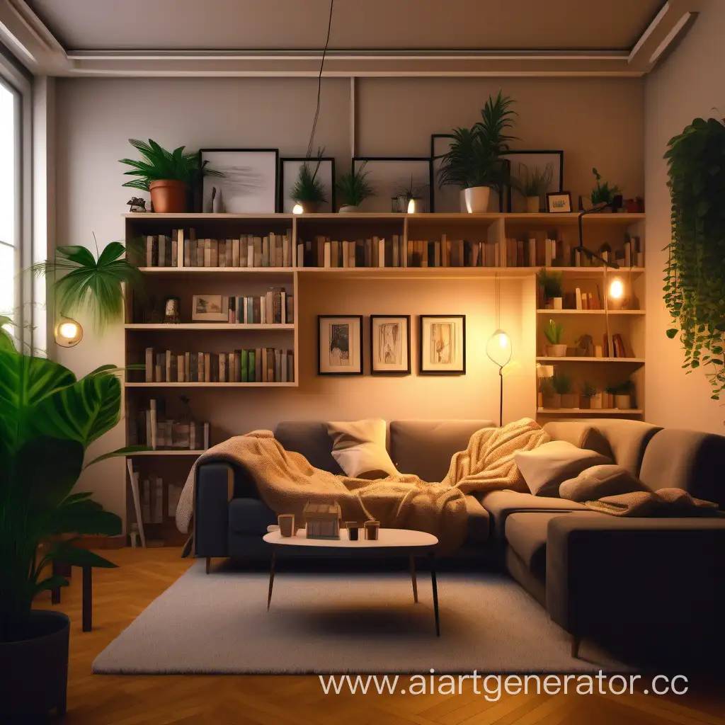 Cozy-Evening-in-a-SouvenirFilled-Room-with-Soft-Lighting