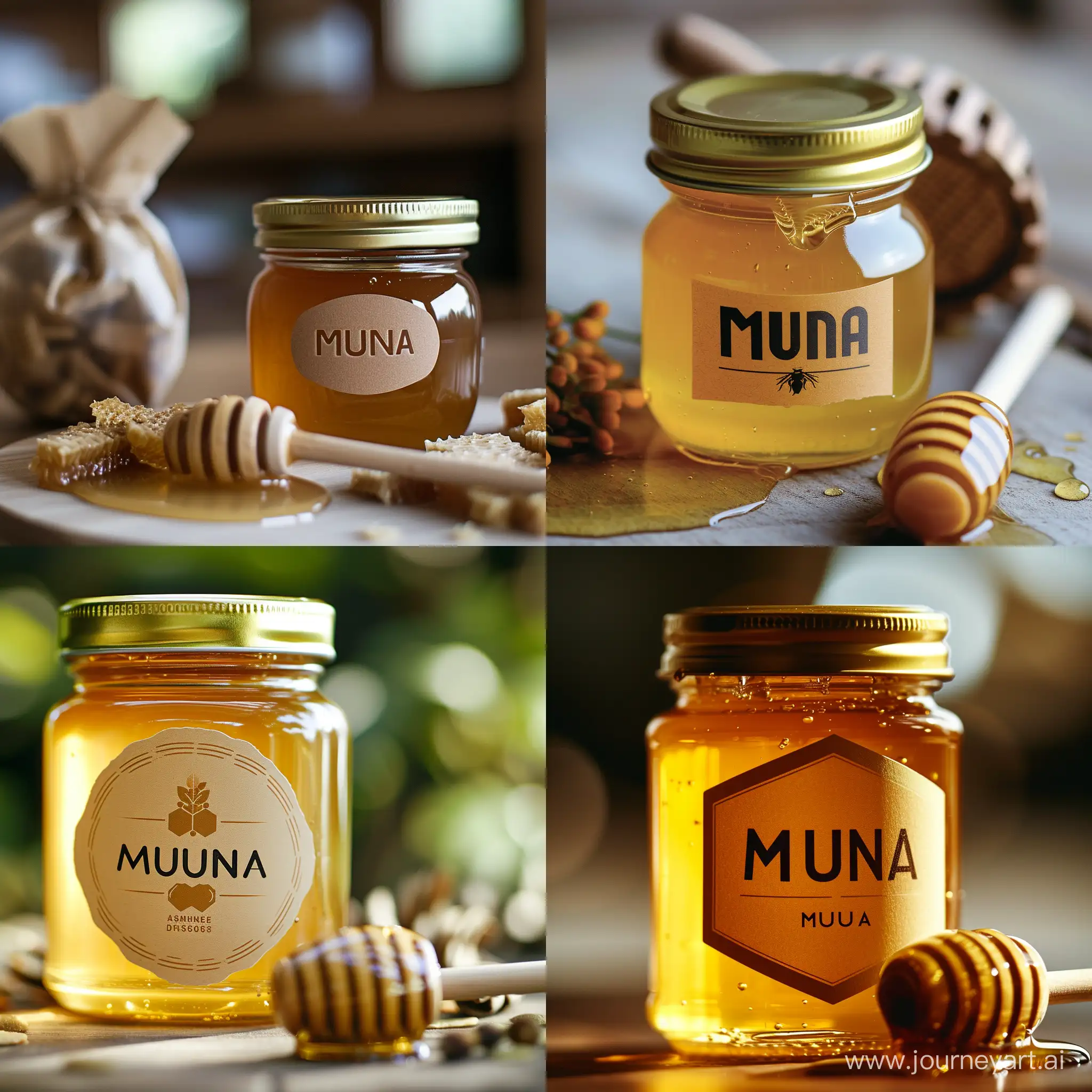 Muna logo and honey on a jar package